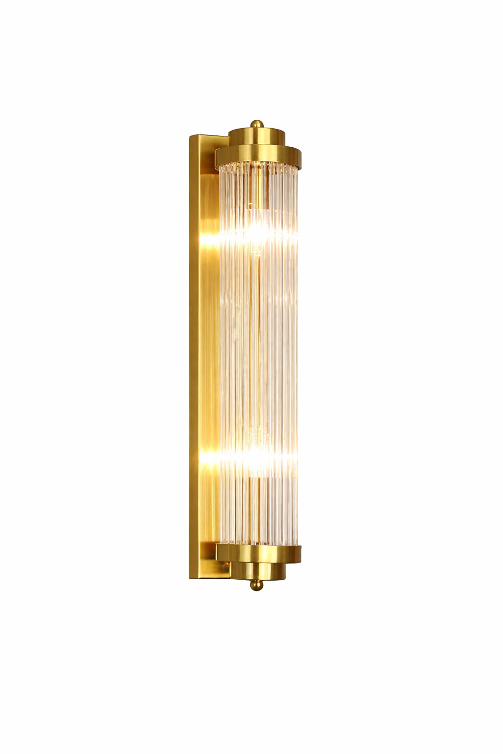 VORELLI® Mykonos crystal wall light featuring vertical crystal tubes in cylindrical design on white background