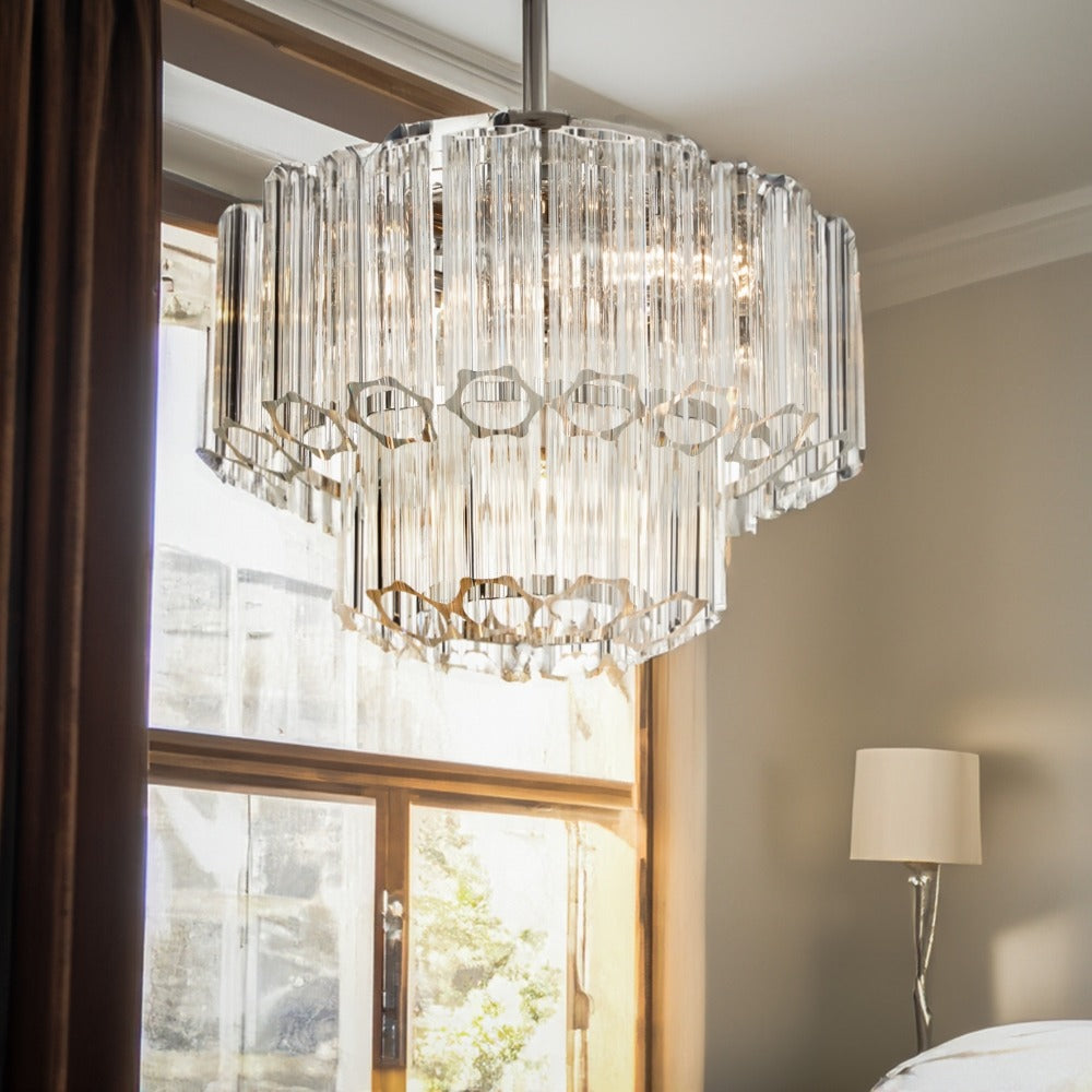 VORELLI® Nasser small luxury chandelier installed in corner of room creating elegant ambient lighting
