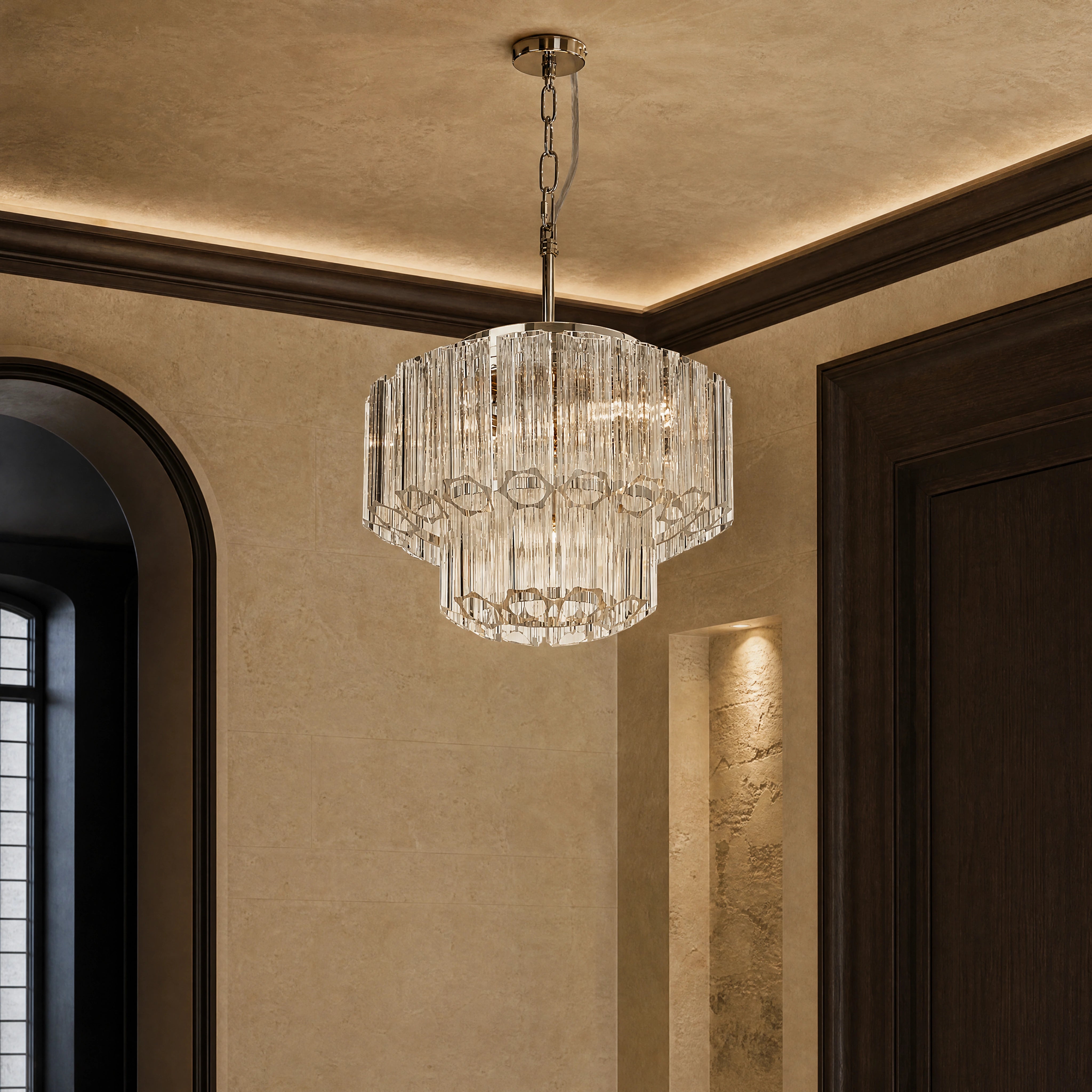 Nassevo Antique Brass Small Chandelier UHNW private residence luxury lifestyle image by VORELLI