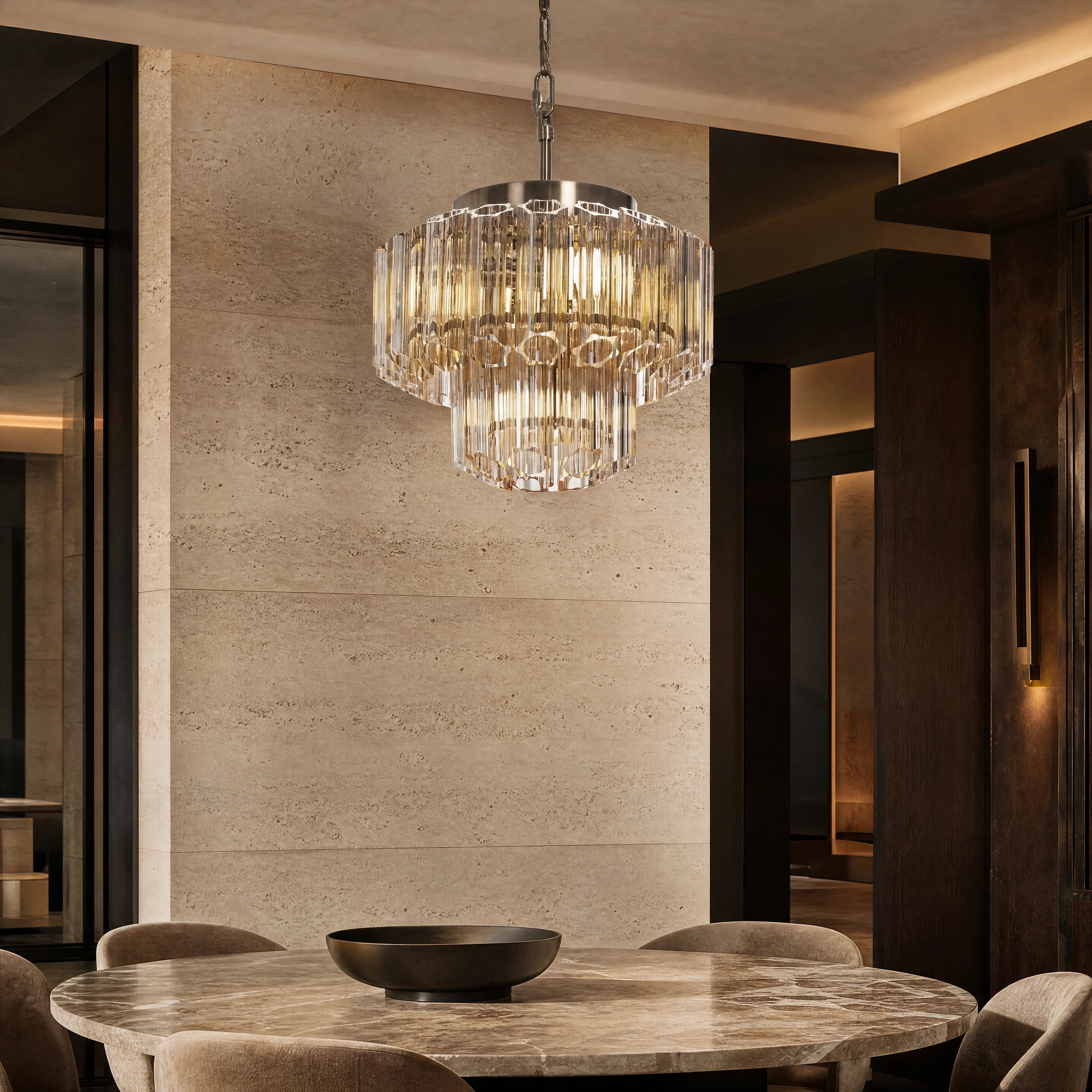 Nassevo Antique Brass Two-Tier Chandelier UHNW private residence luxury lifestyle image by VORELLI