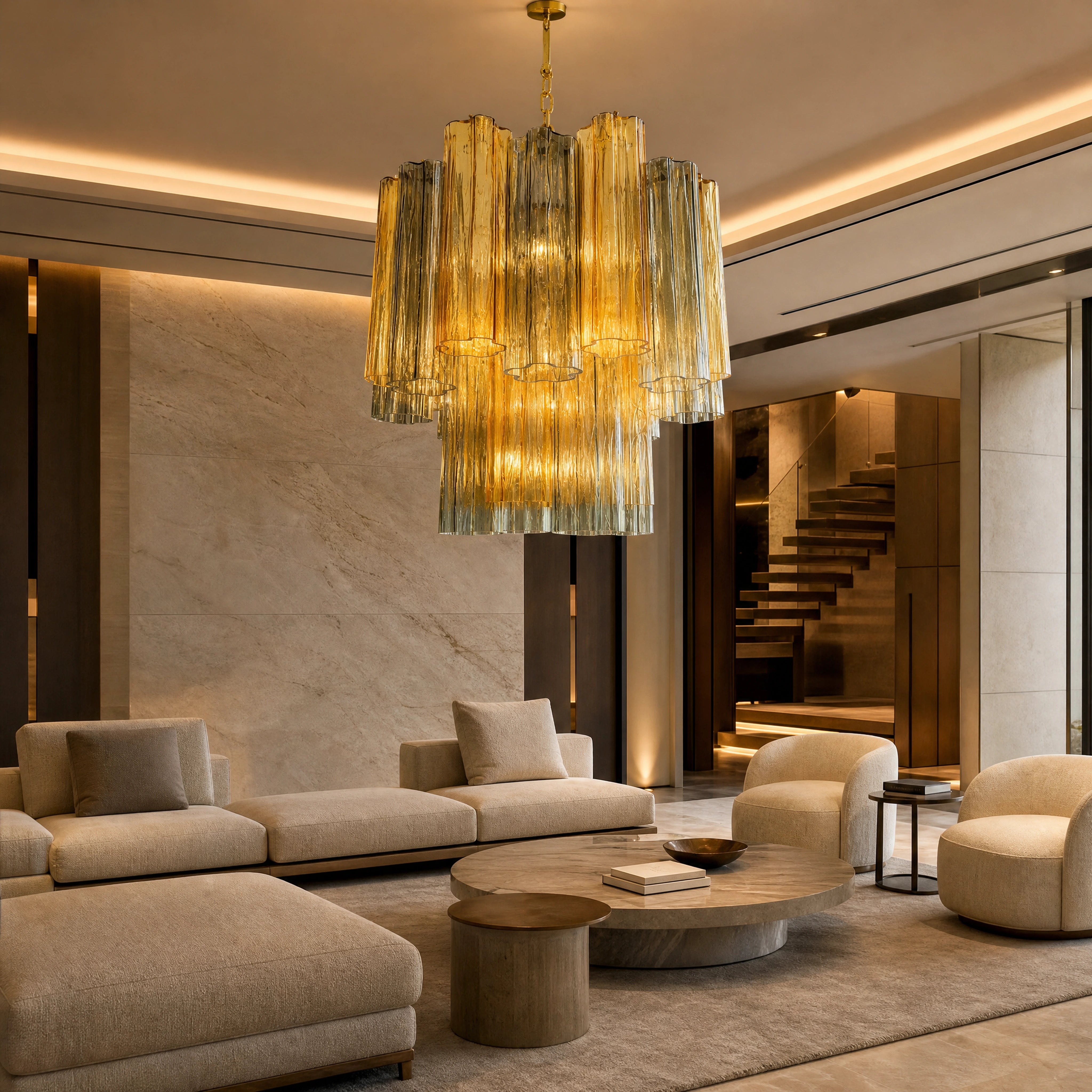 Nerina Tronchi Murano Glass Circular Chandelier UHNW private residence luxury lifestyle image by VORELLI