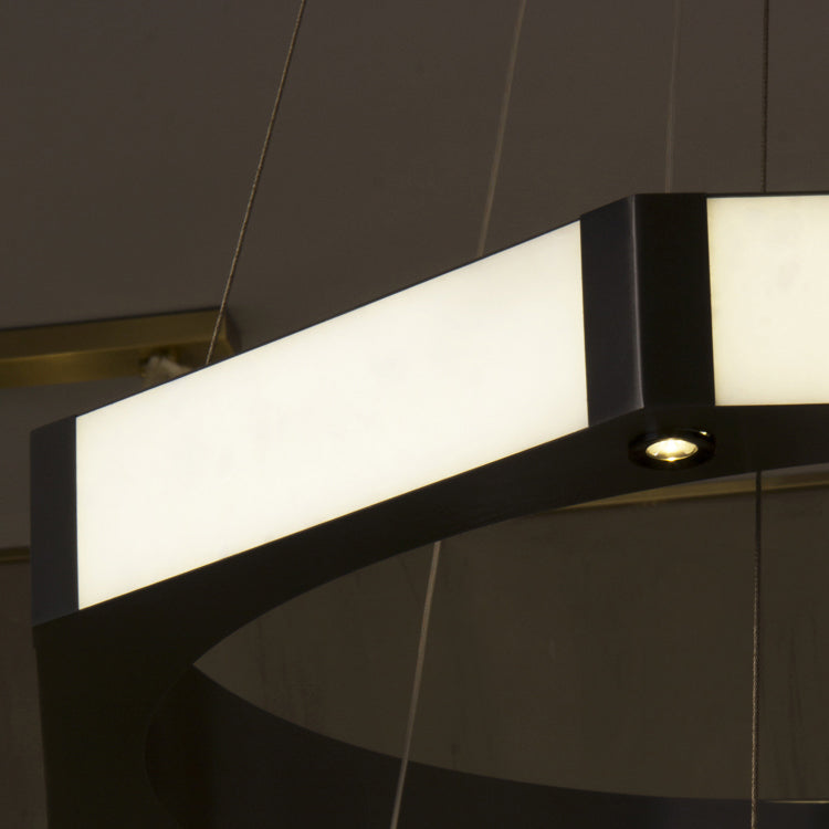 VORELLI® Nero luxury double ring chandelier showcasing layered circular silhouette and marble panel integration