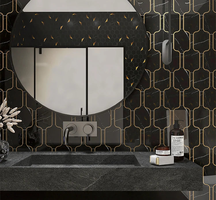 Nero Marquina Waterjet Marble Mosaic luxury black waterjet marble mosaic for premium UK interiors