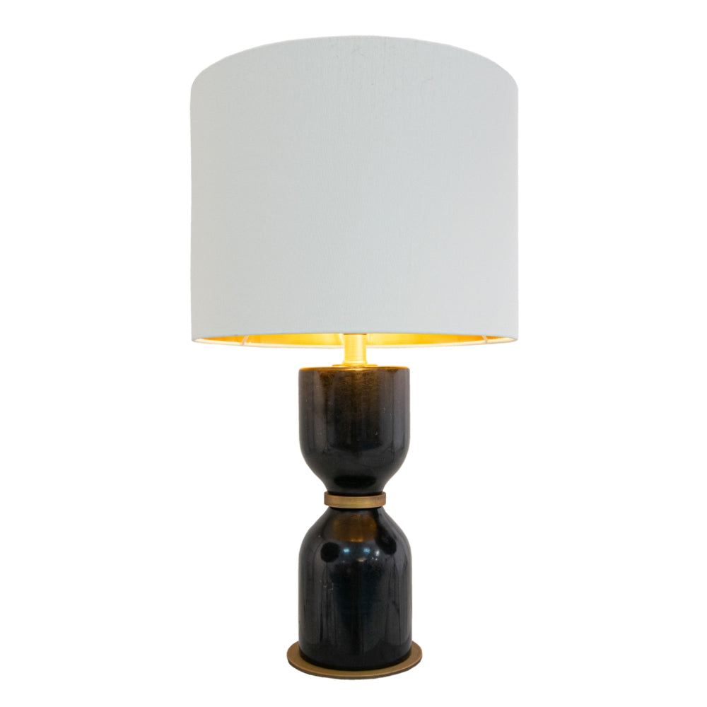 VORELLI® Noiré black marble bronze table lamp with fabric shade
