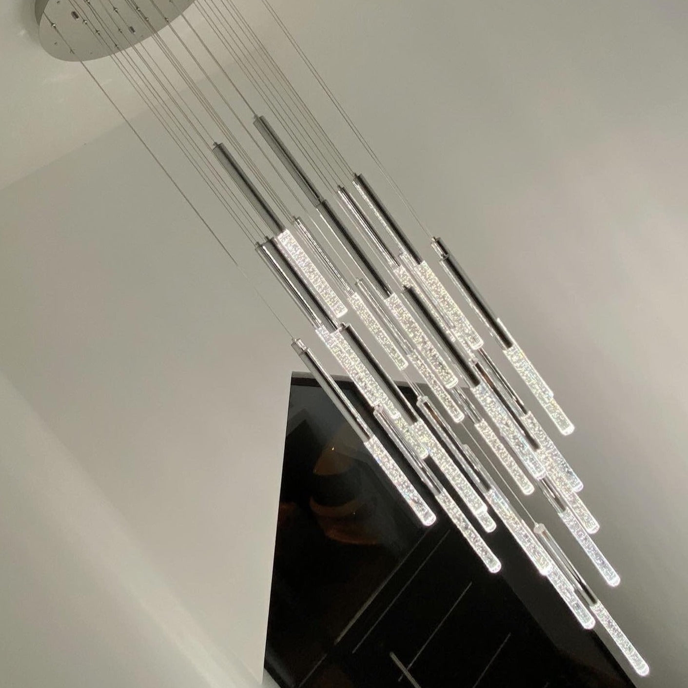 VORELLI® Nyon bubble crystal stairwell chandelier arranged in sculptural diamond formation