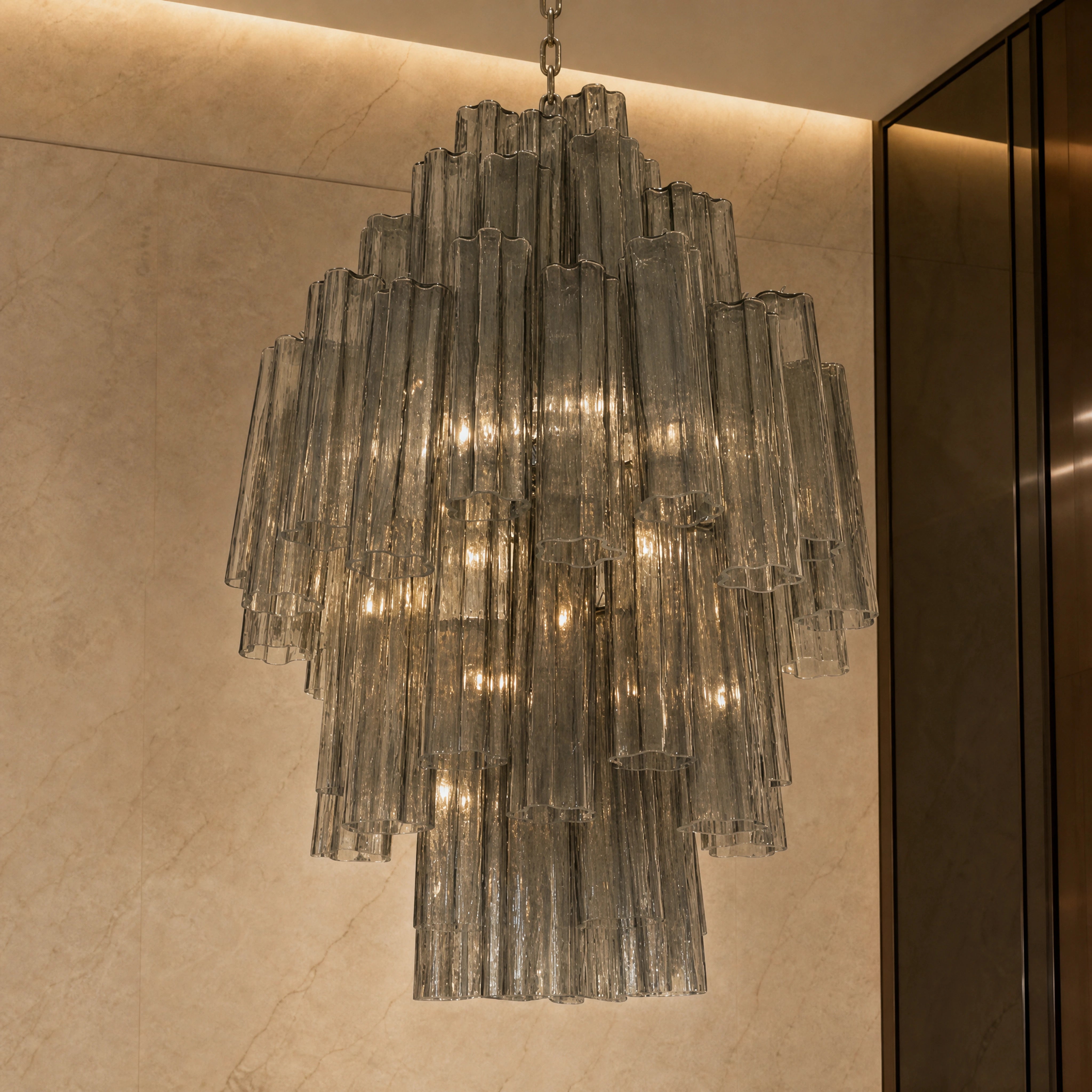 Octavia Tronchi Murano Glass Circular Chandelier close-up luxury lifestyle hero image by VORELLI