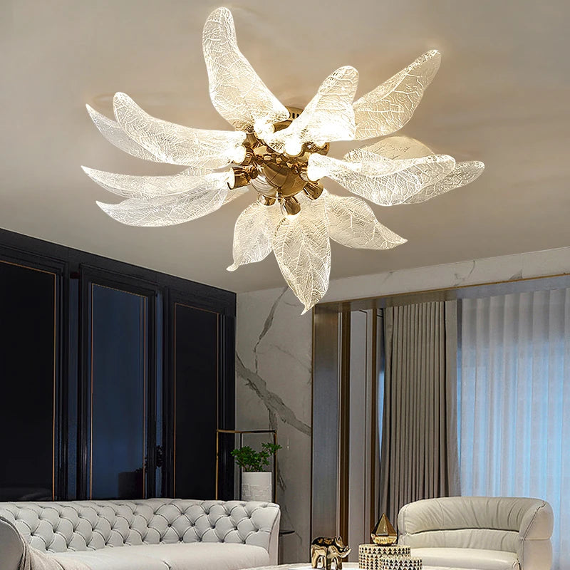 Ottobre ceiling light with sculptural glass leaf design for luxury interiors