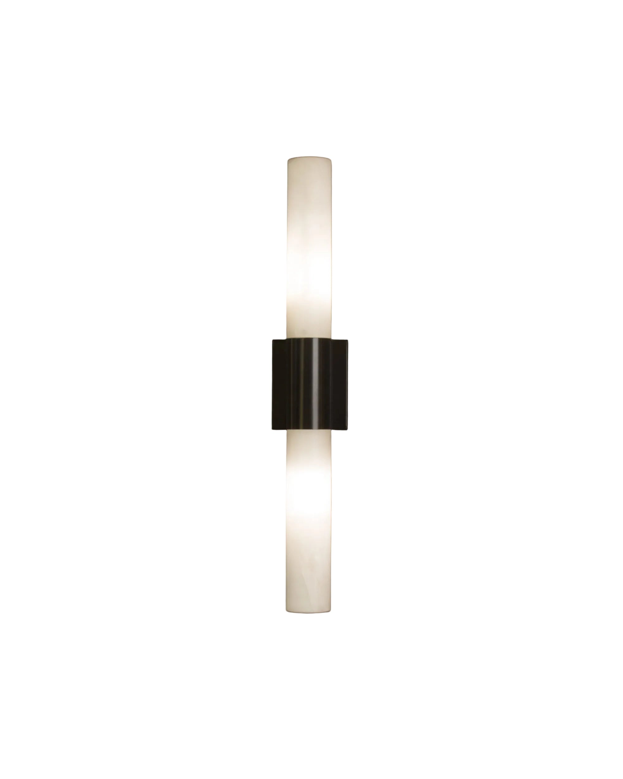 VORELLI® Palermo marble wall light featuring smooth vertical marble diffusers with structured central detail on white background