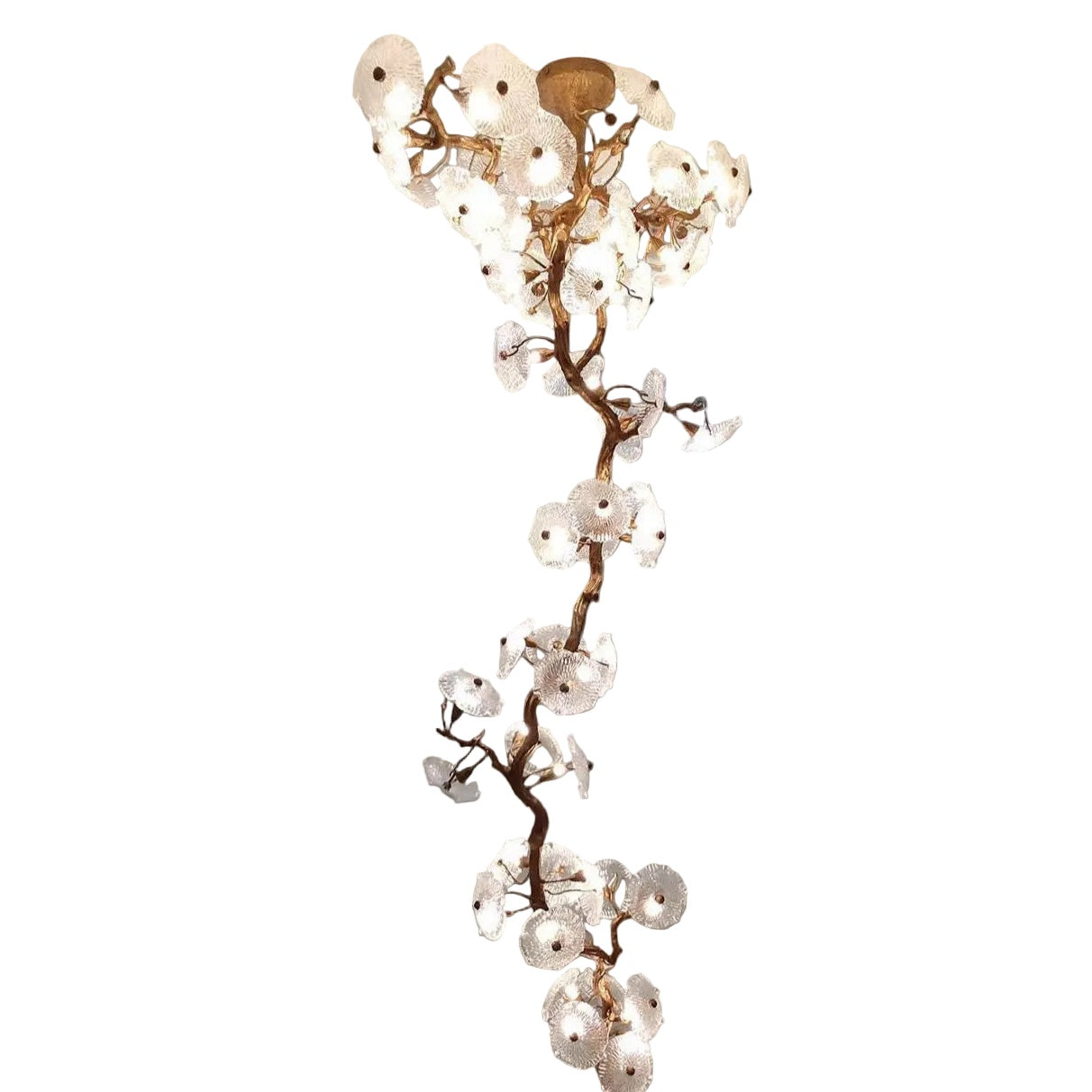 Penny Leaf linear staircase chandelier with sculptural glass leaves by VORELLI®
