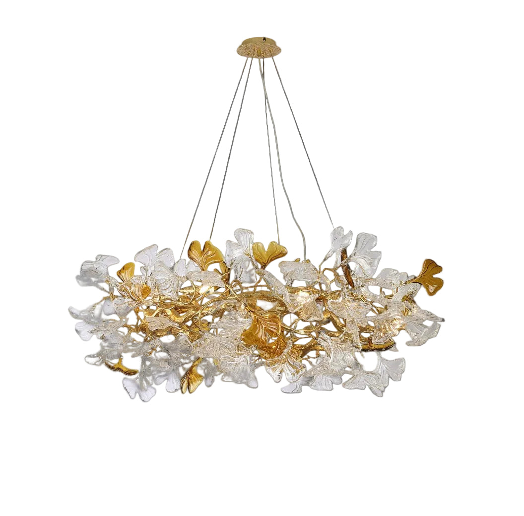 Prano Circular Chandelier by VORELLI® with sculptural glass leaf design