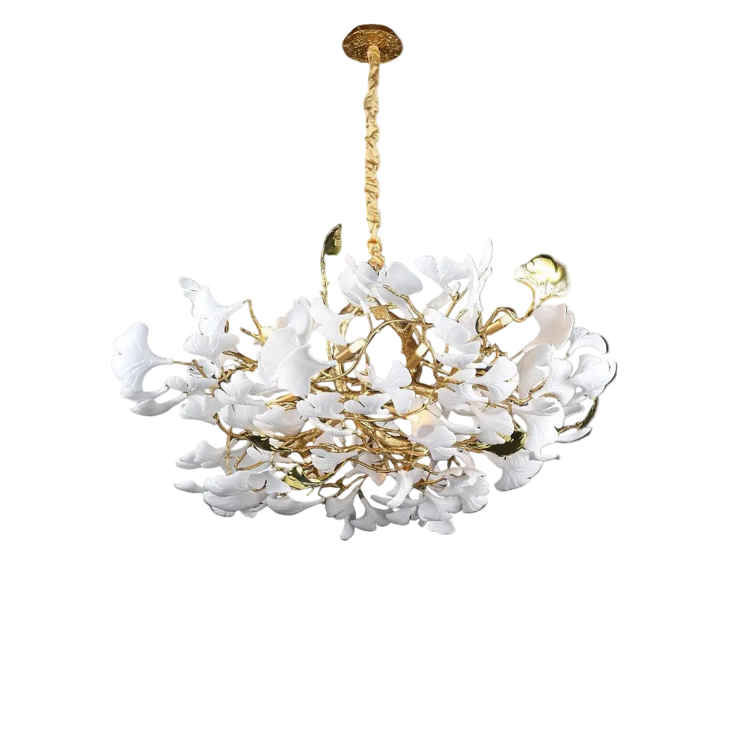 Luxury porcelain pendant light with sculptural petals in a refined dining room interior