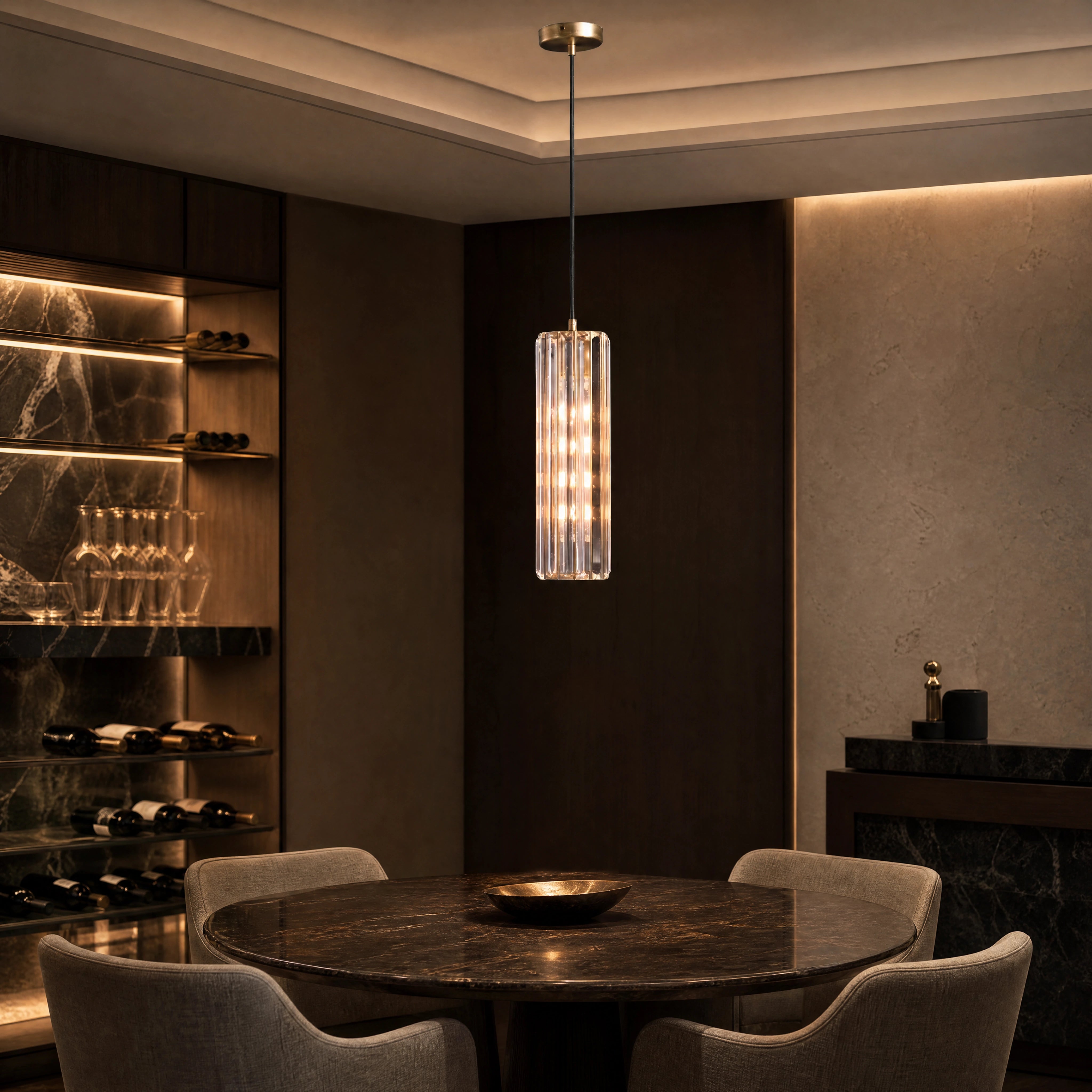 Regano Brushed Bronze Crystal Single Pendant luxury hospitality interior lifestyle image by VORELLI