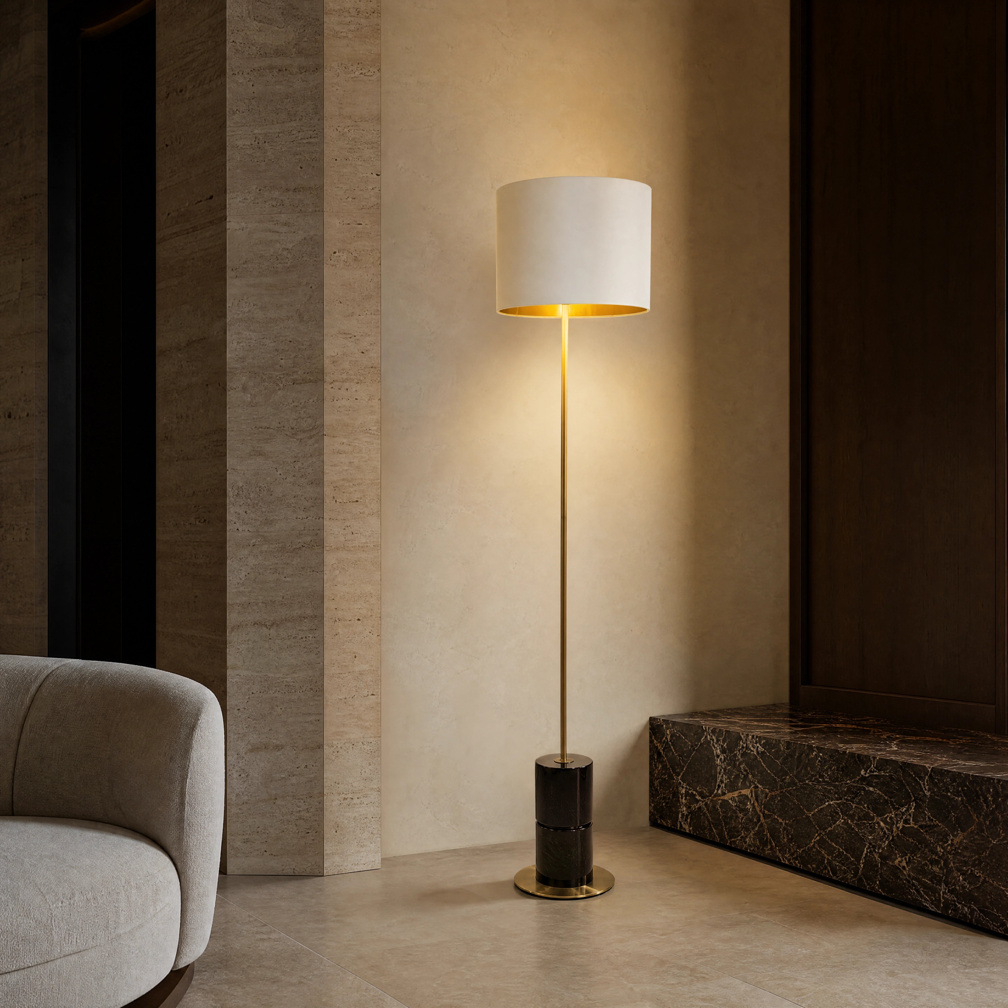 Revona Black Marble Base Floor Lamp UHNW private residence luxury lifestyle image by VORELLI