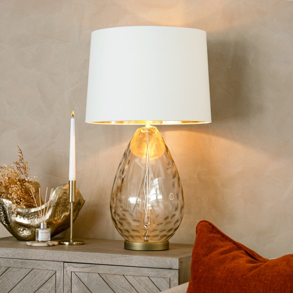 Riovena Marble Base Elegant Table Lamp by VORELLI styled within a luxury interior setting
