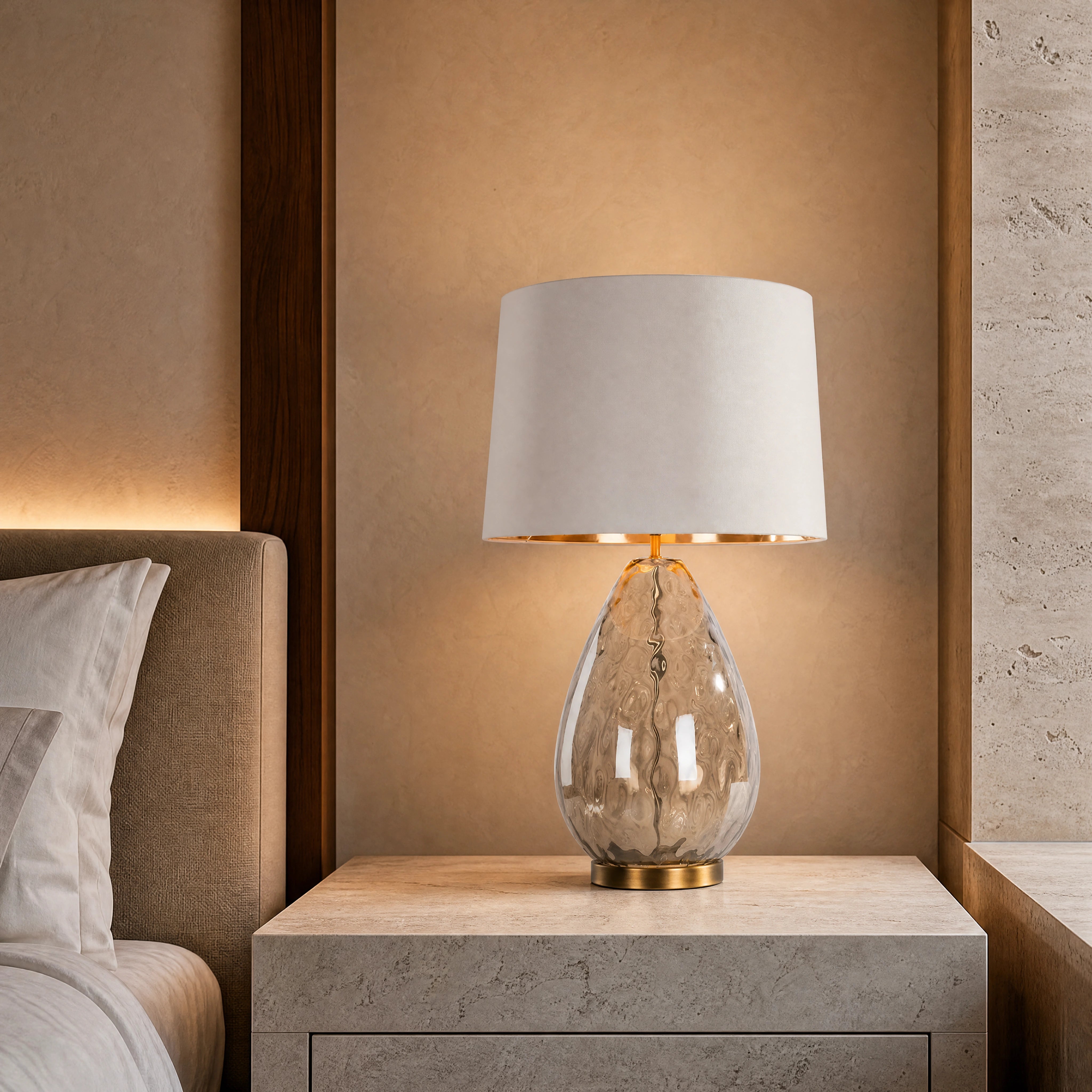 Riovena Marble Base Elegant Table Lamp close-up luxury lifestyle hero image by VORELLI
