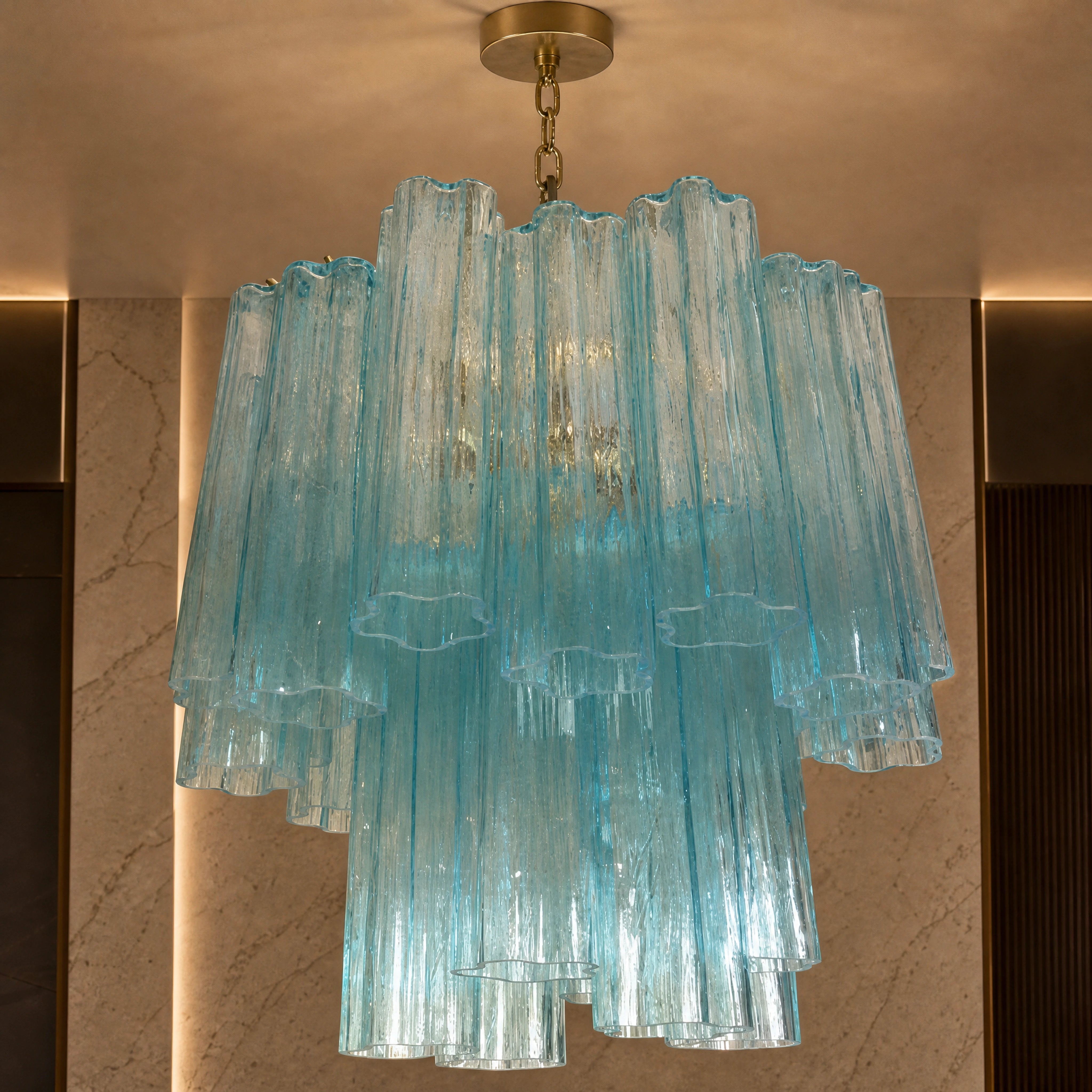 Rosabella Tronchi Murano Glass Circular Chandelier close-up luxury lifestyle hero image by VORELLI