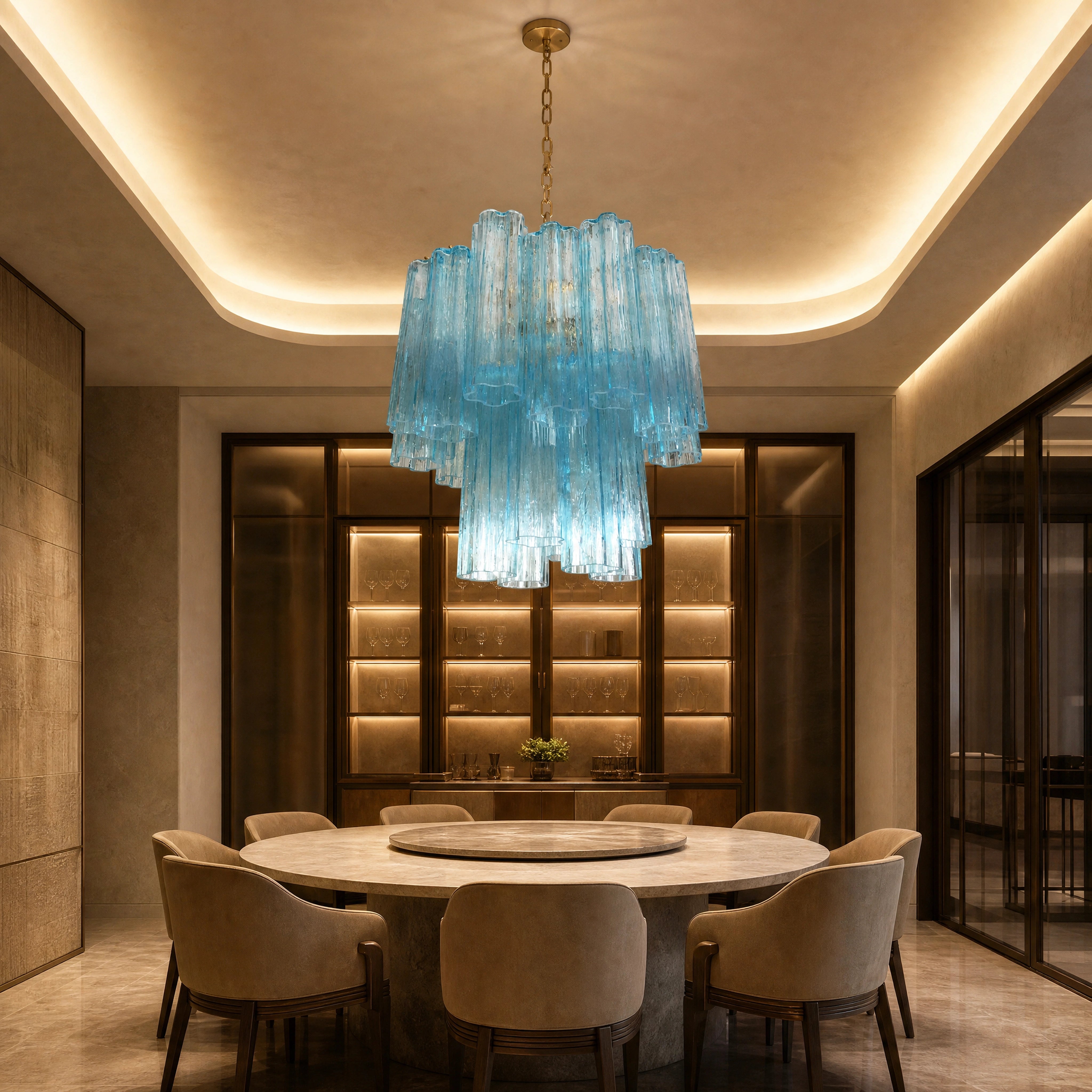 Rosabella Tronchi Murano Glass Circular Chandelier luxury hospitality interior lifestyle image by VORELLI