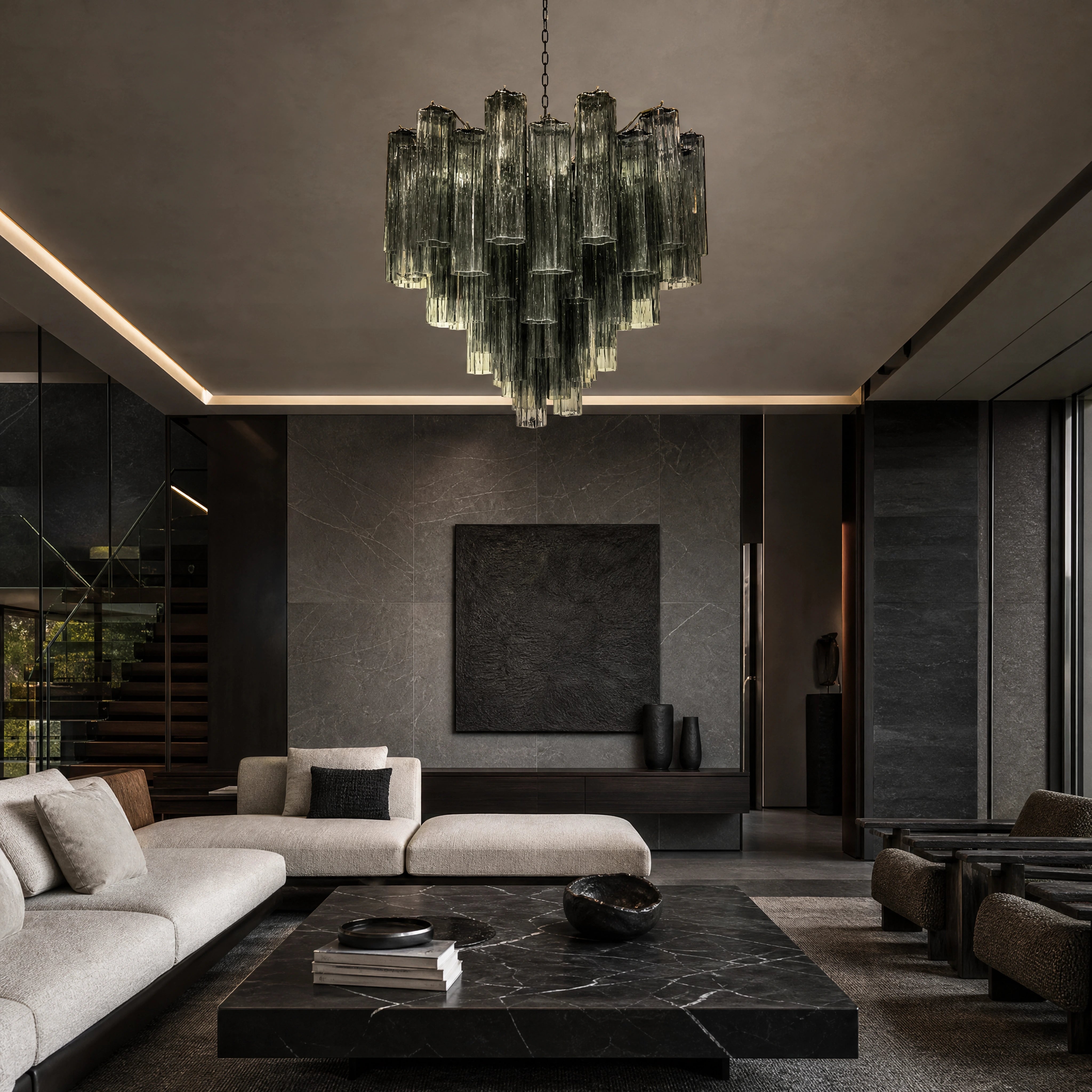 Rosetta Tronchi Murano Glass Circular Chandelier UHNW private residence luxury lifestyle image by VORELLI