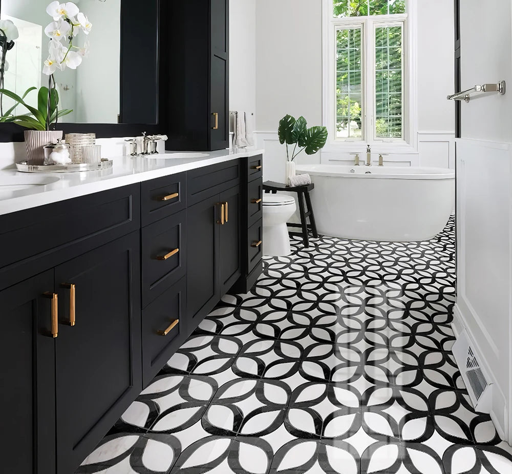 Rounded Rectangle Embedded Star Shaped Waterjet Marble Mosaic luxury mixed waterjet marble mosaic for premium UK interiors