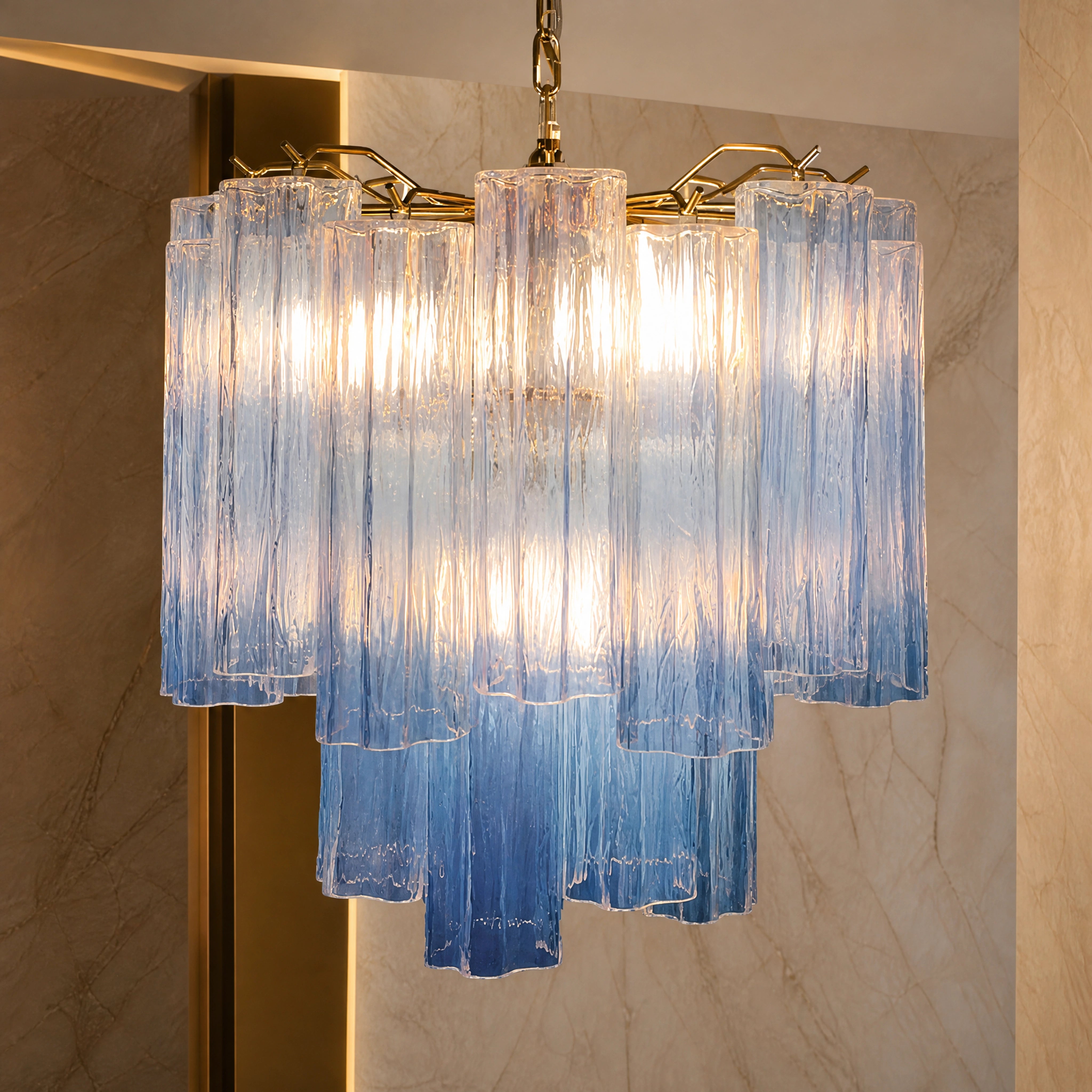 Riccarda Tronchi Murano Glass Circular Chandelier close-up luxury lifestyle hero image by VORELLI
