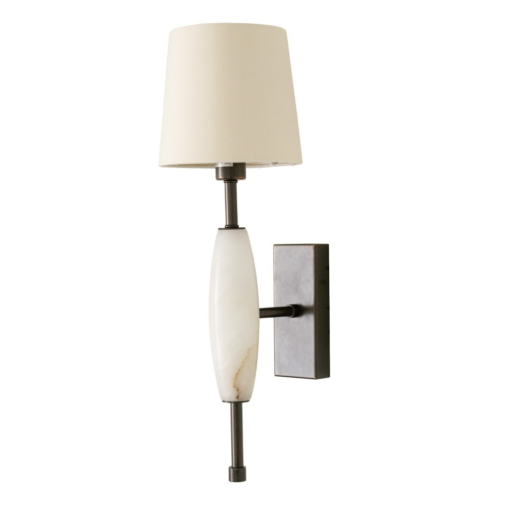 VORELLI® Seravine alabaster and dark bronze wall light with fabric shade