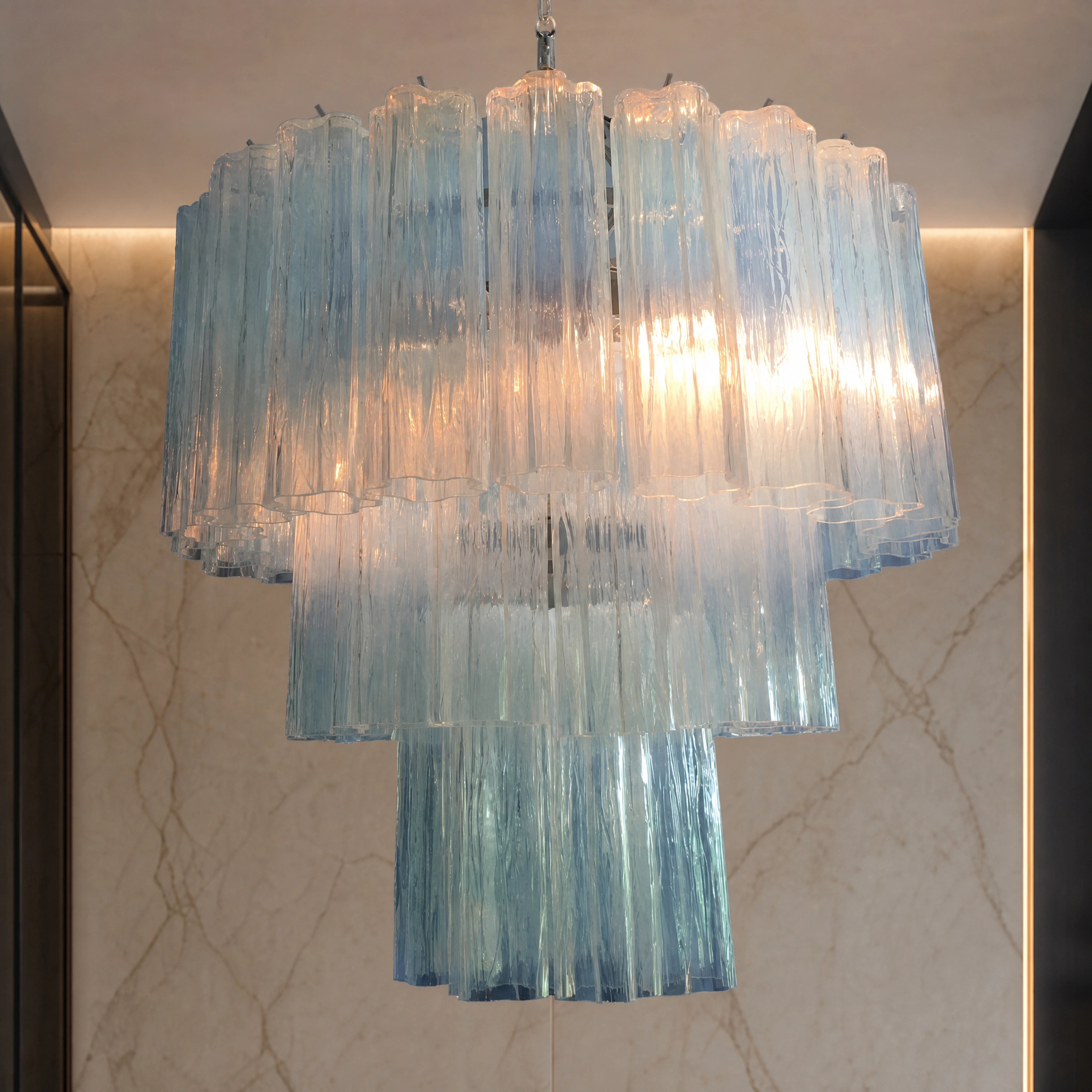 Rubinia Tronchi Murano Glass Circular Chandelier close-up luxury lifestyle hero image by VORELLI