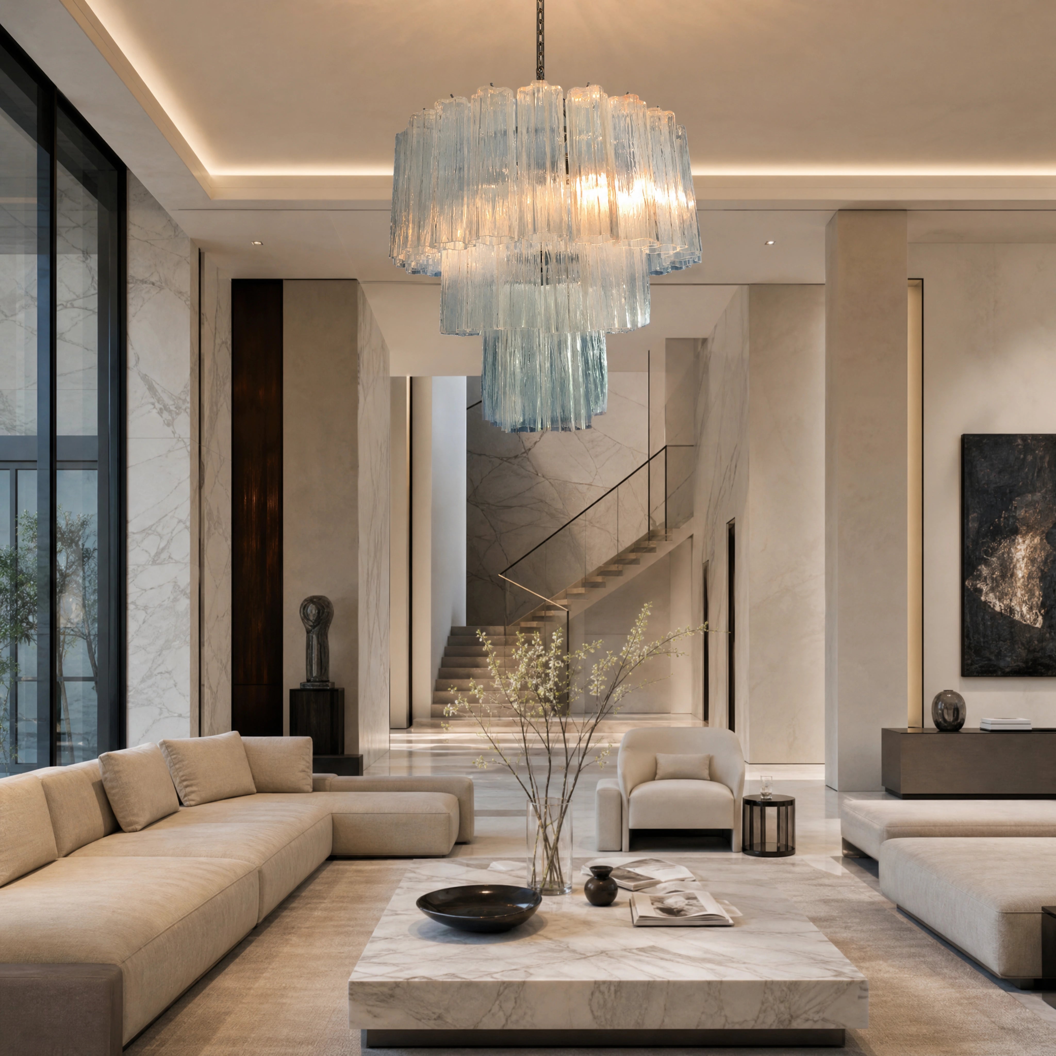 Rubinia Tronchi Murano Glass Circular Chandelier UHNW private residence luxury lifestyle image by VORELLI