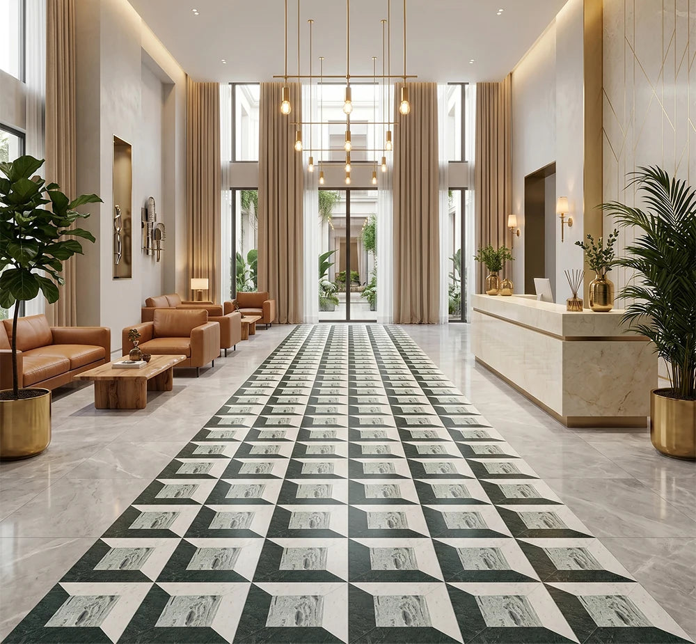 Shangrila Green Thassos White Marble Mosaic Tile luxury white, green marble mosaic tile for premium UK interiors