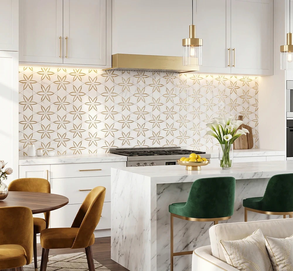 Sivec 304 Stainless Steel Flower Design Waterjet Marble Mosaic luxury white waterjet marble mosaic for premium UK interiors
