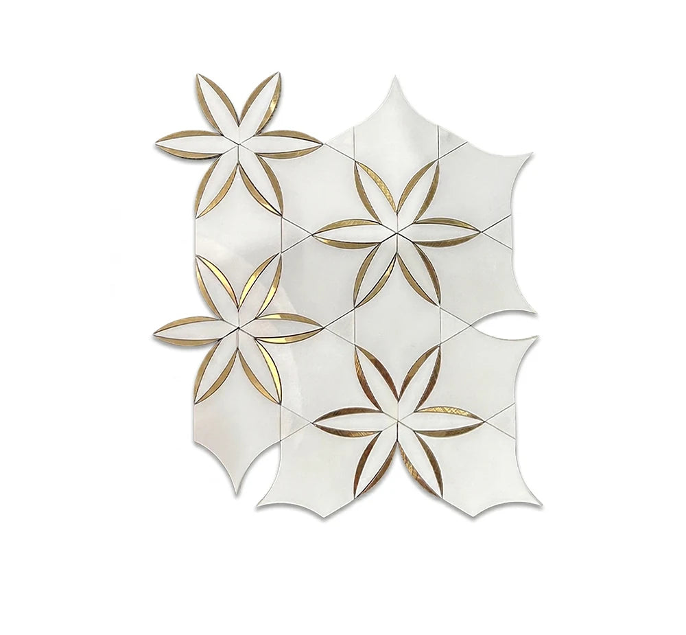 Sivec 304 Stainless Steel Flower Design Waterjet Marble Mosaic luxury white waterjet marble mosaic for premium UK interiors