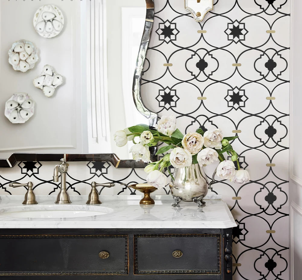 Sivec Black 304 Stainless Steel Waterjet Marble Mosaic Tile by VORELLI®