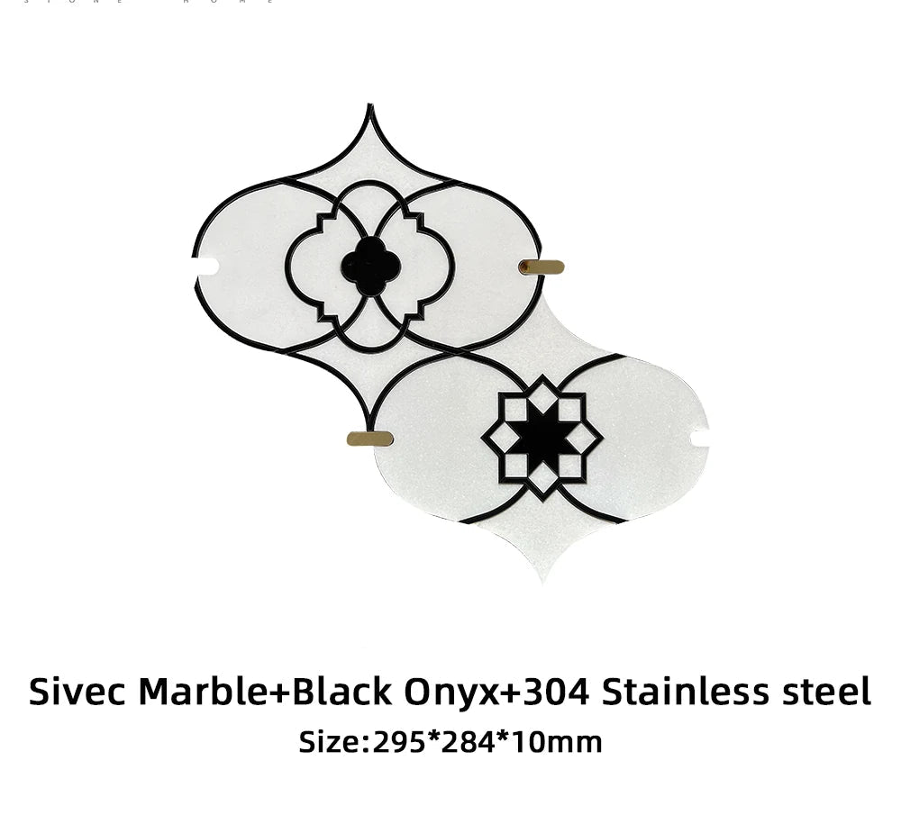Sivec Black 304 Stainless Steel Waterjet Marble Mosaic Tile detail by VORELLI®