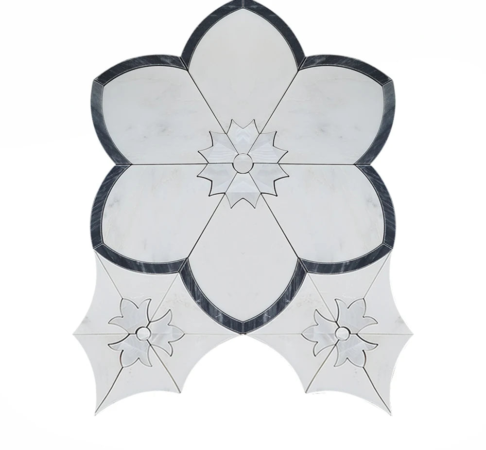 Six Petal Flowers Waterjet Marble Mosaic luxury mixed waterjet marble mosaic for premium UK interiors