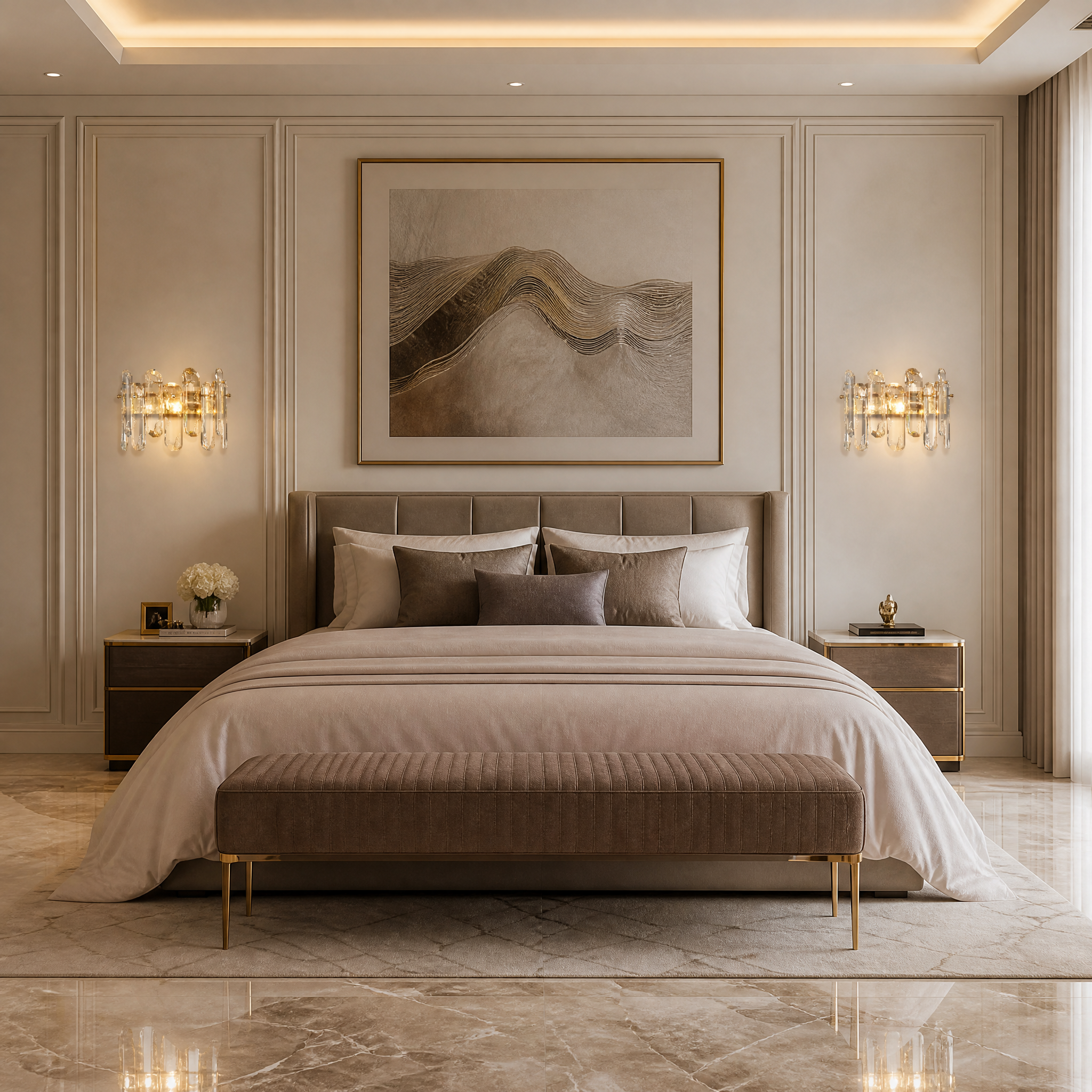 VORELLI Stellina Wall Light installed in a luxury residential living room, highlighting its modern aesthetic and elegant crystal design.