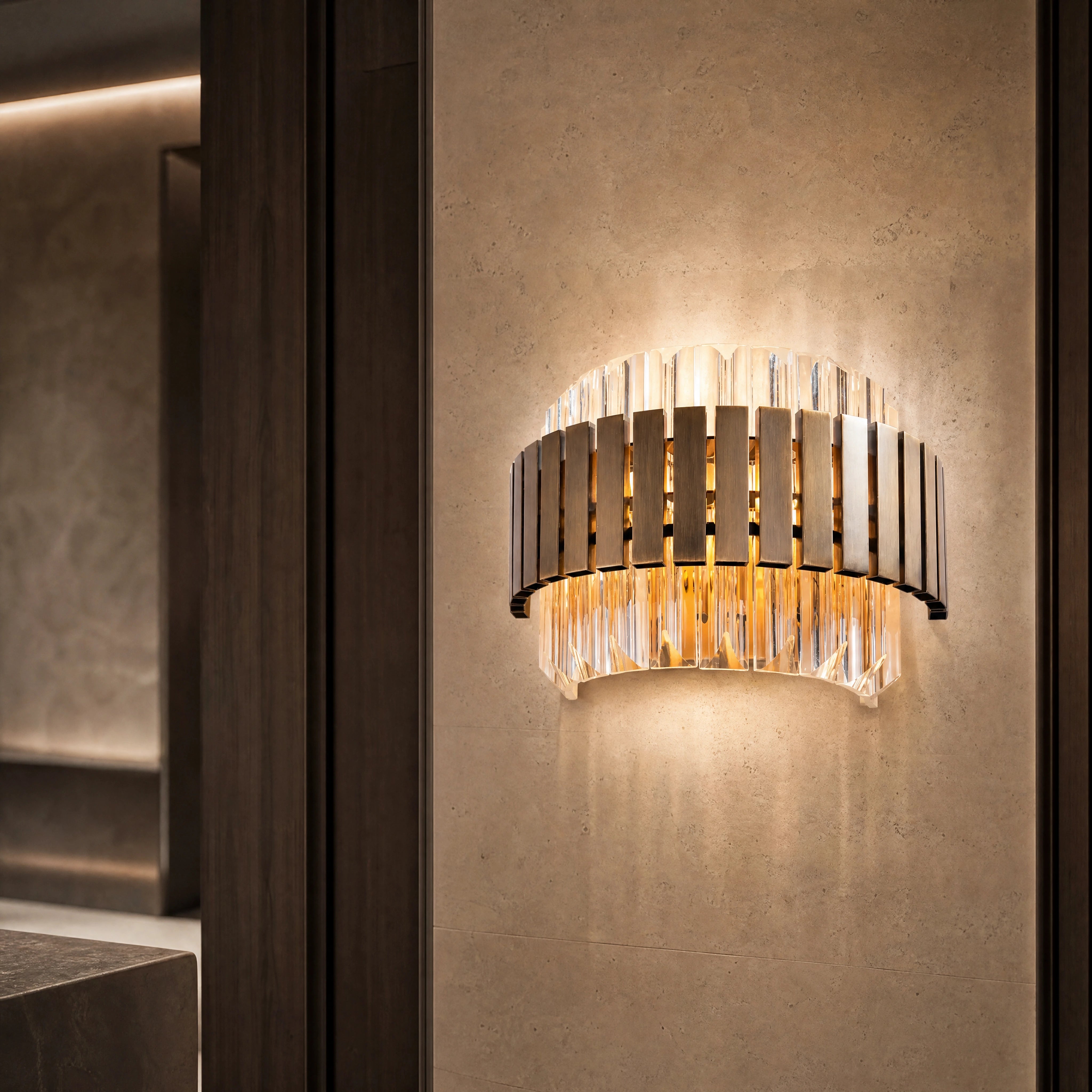 Taviano Wall Light close-up luxury lifestyle hero image by VORELLI