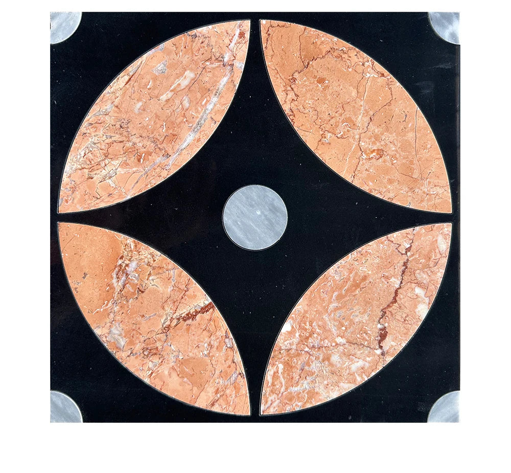 Tea Rose Black Jade Waterjet Marble Mosaic luxury black waterjet marble mosaic for premium UK interiors