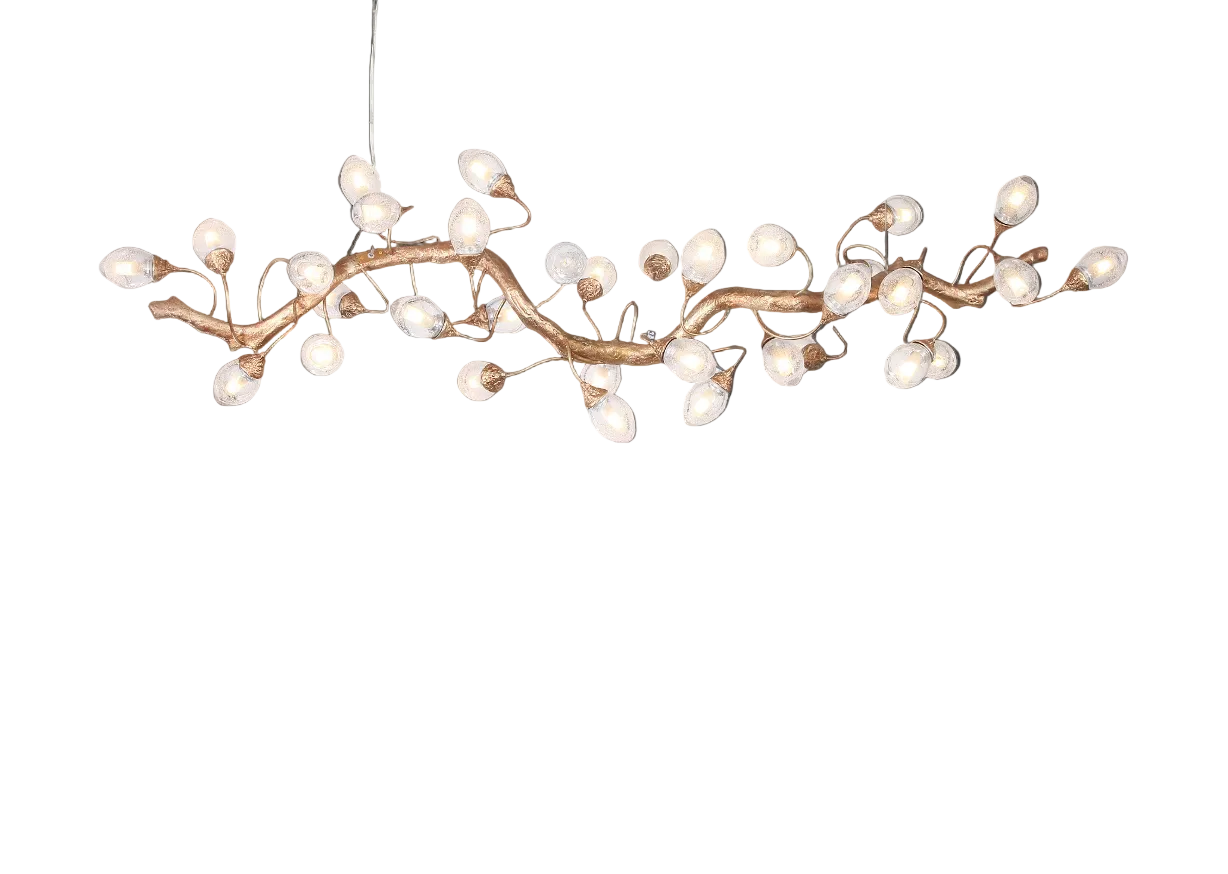 Tremezzo rectangular chandelier with sculptural branch design and illuminated glass details