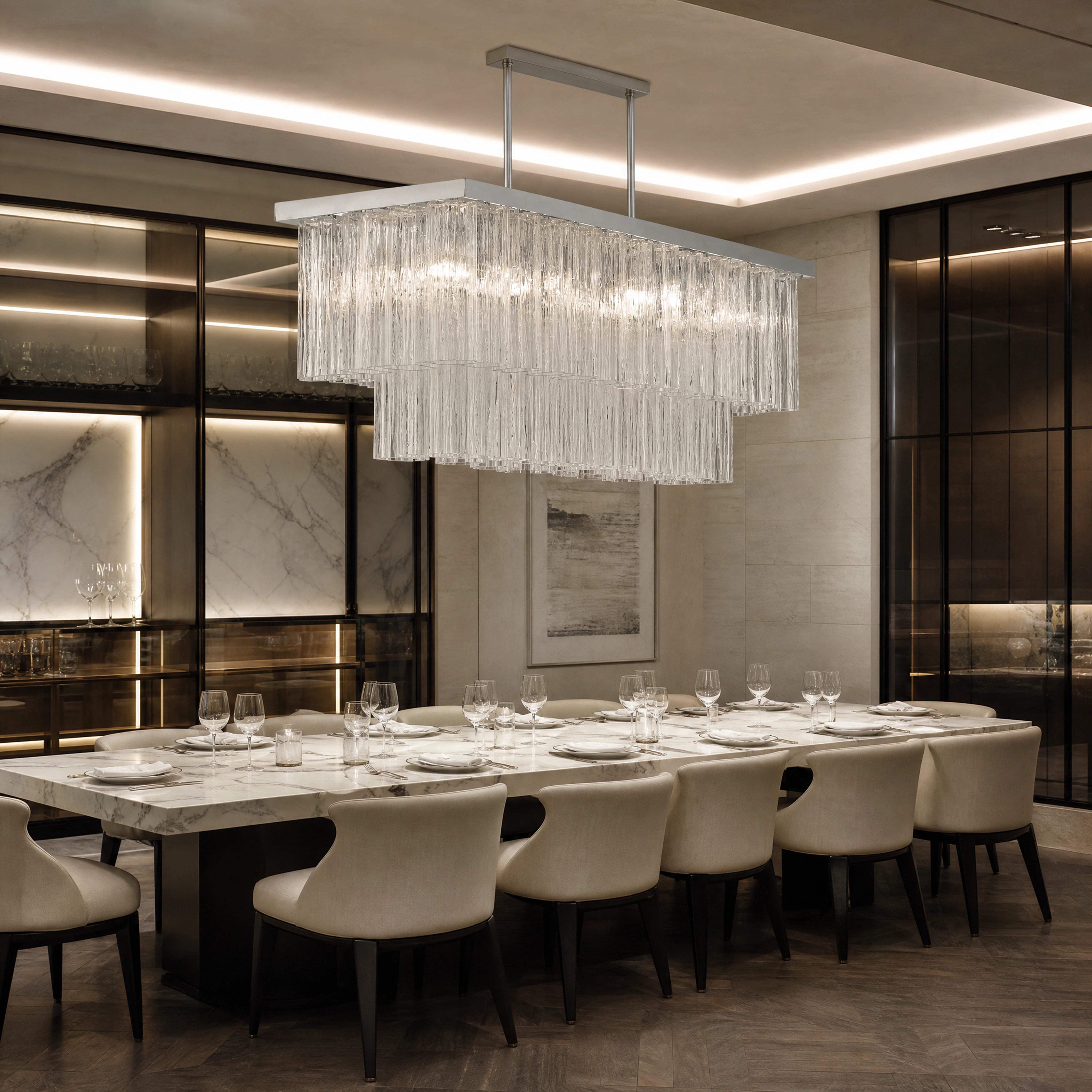 Varenna Tronchi Murano Glass Rectangular Chandelier luxury hospitality interior lifestyle image by VORELLI