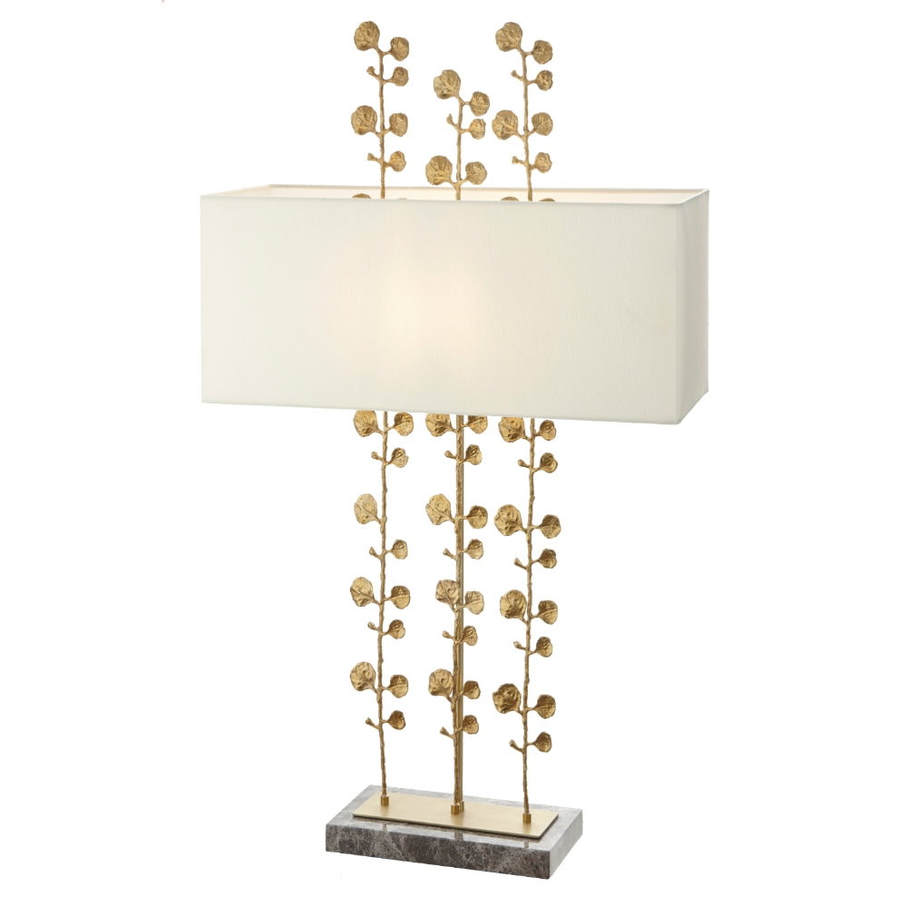 VORELLI® Valenza brass leaf design and grey marble table lamp