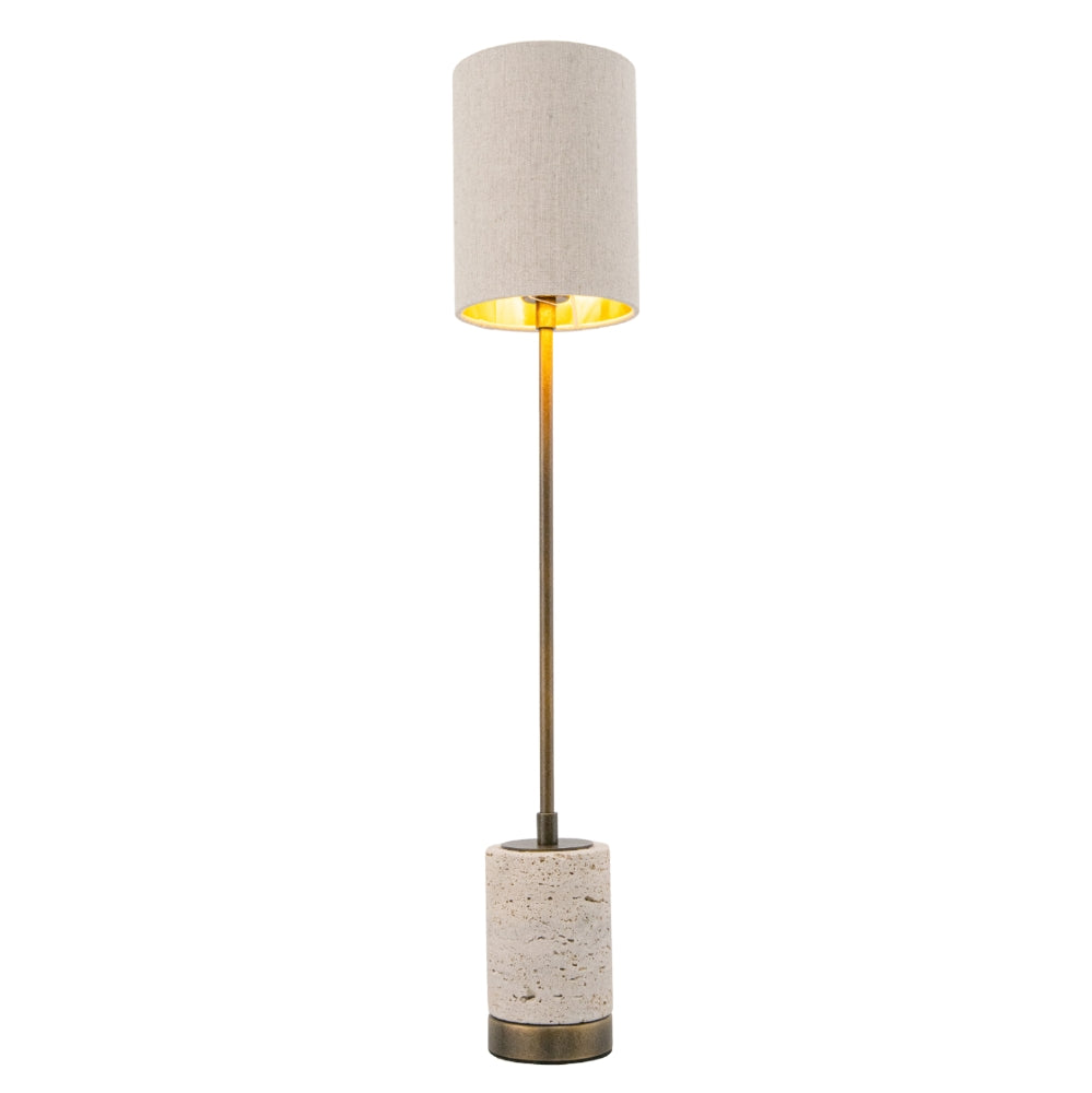 VORELLI® Valmere H63 brass table lamp with travertine base and linen shade