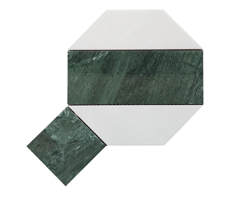 Verde Guatemala Oriental White Octagon Design Marble Mosaic Tile luxury white, green marble mosaic tile for premium UK interiors