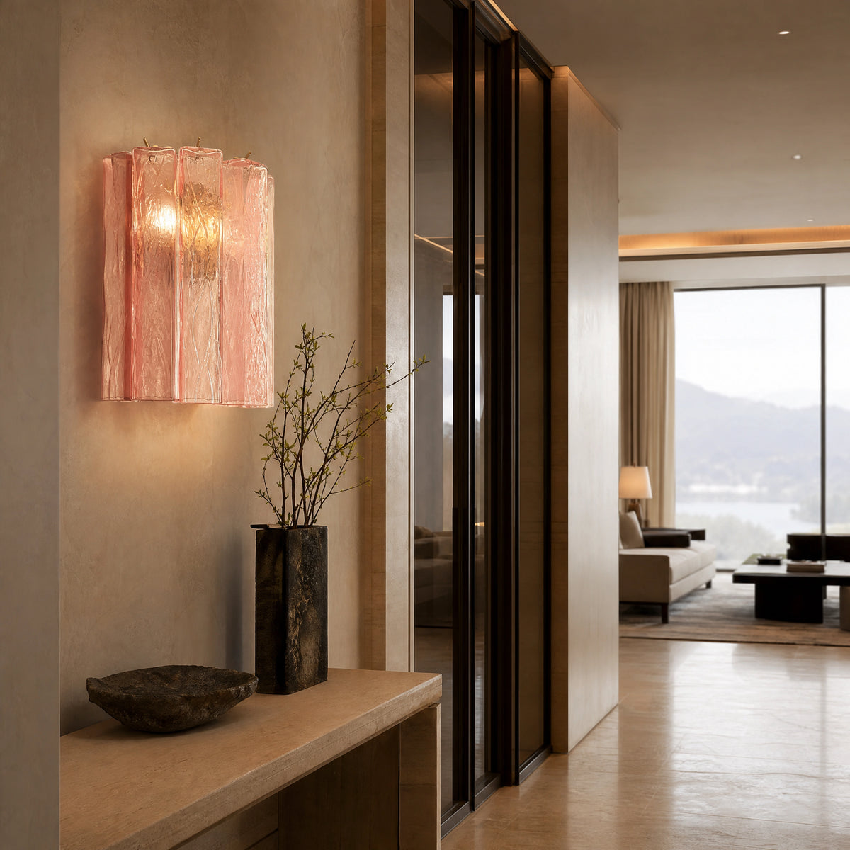 Vicenza Squares Murano Glass Wall Light UHNW private residence luxury lifestyle image by VORELLI