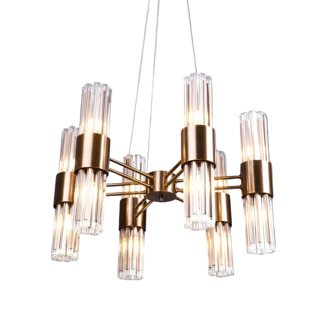 VORELLI Victoria circular chandelier with crystal tubing and layered design for modern luxury interiors