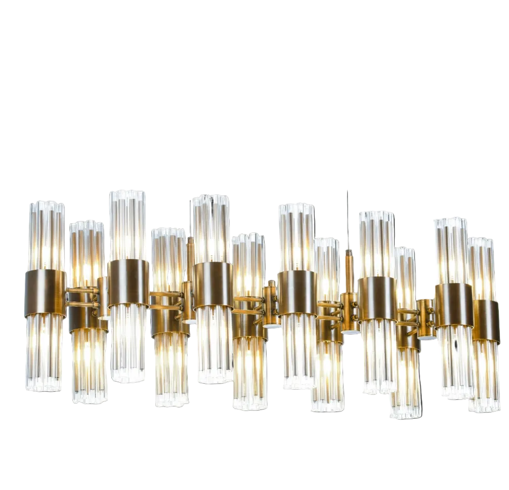 VORELLI Victoria rectangular chandelier with cascading crystal bars for modern luxury interior lighting