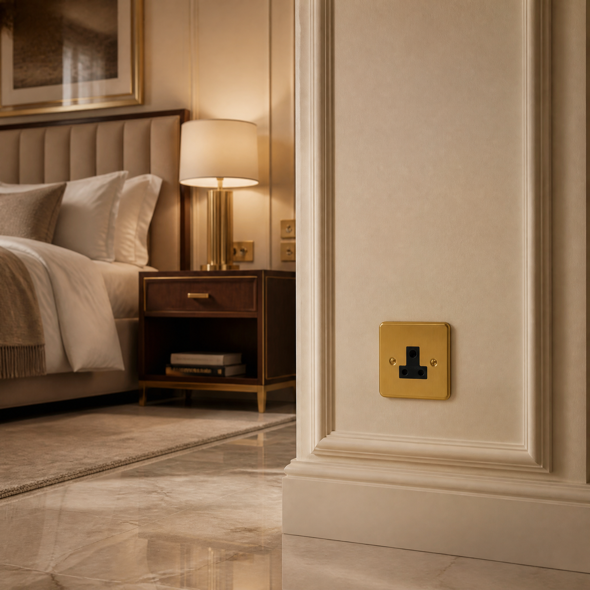Close-up of VORELLI Victorian 5A socket featuring timeless design for luxury hospitality environments