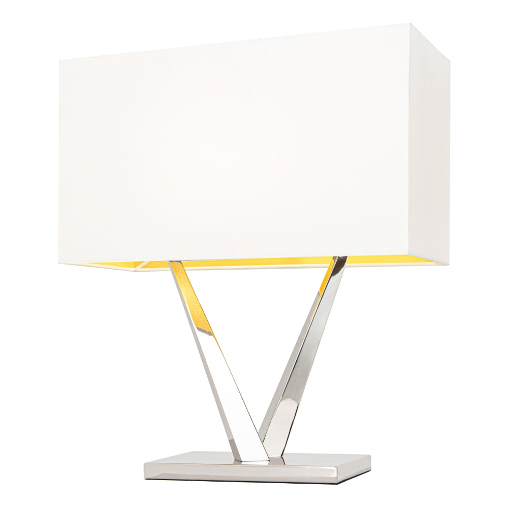 VORELLI® Virello nickel V-shaped table lamp with off-white shade