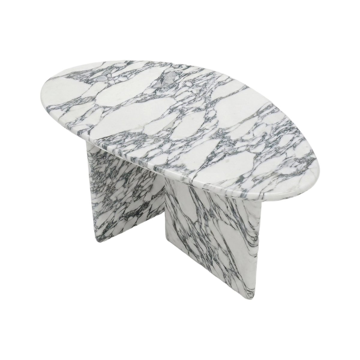 VORELLI® Arabescato Marble Coffee Table - Pebble on a pure white background.