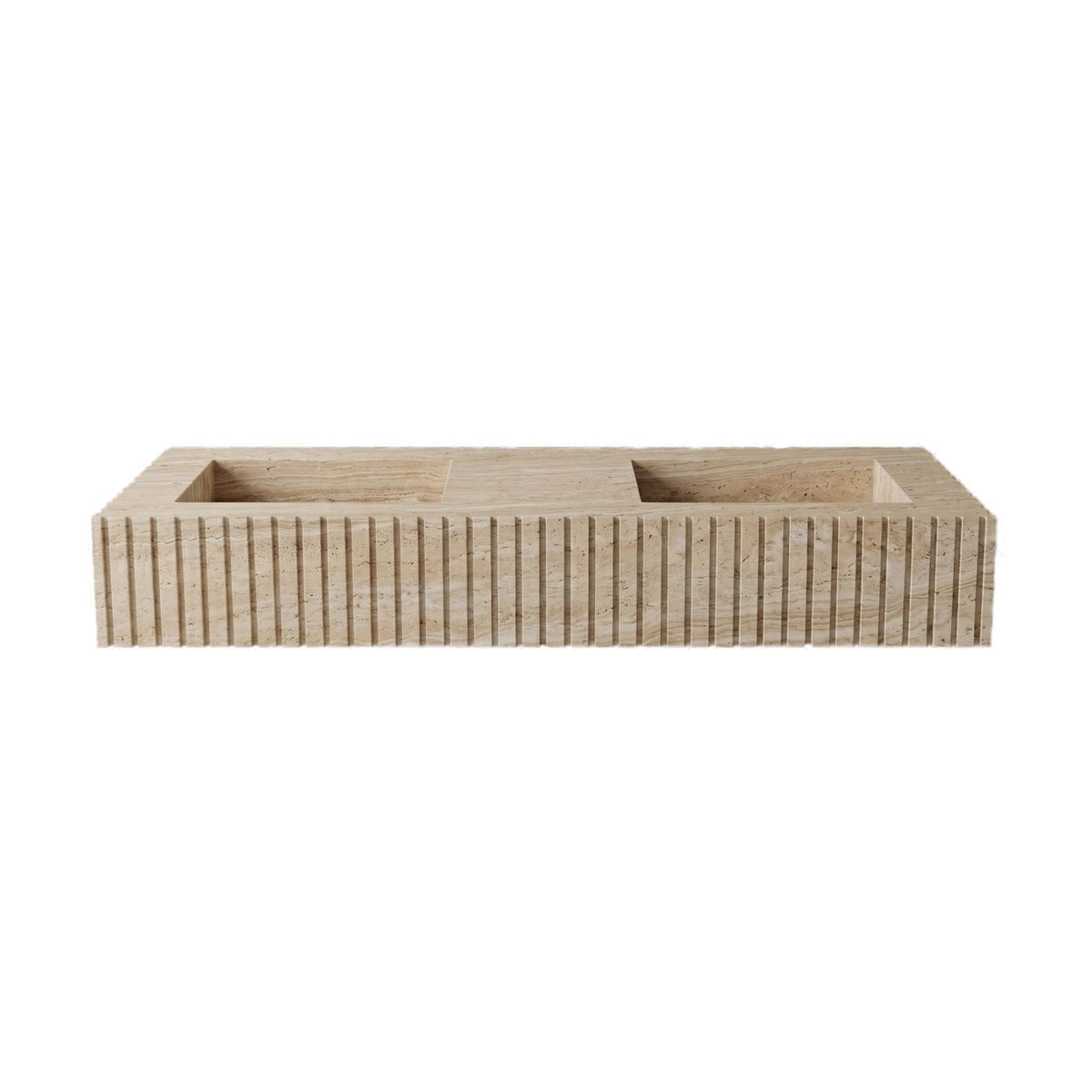 Beige Travertine Double Sink - Fluted on white background by VORELLI