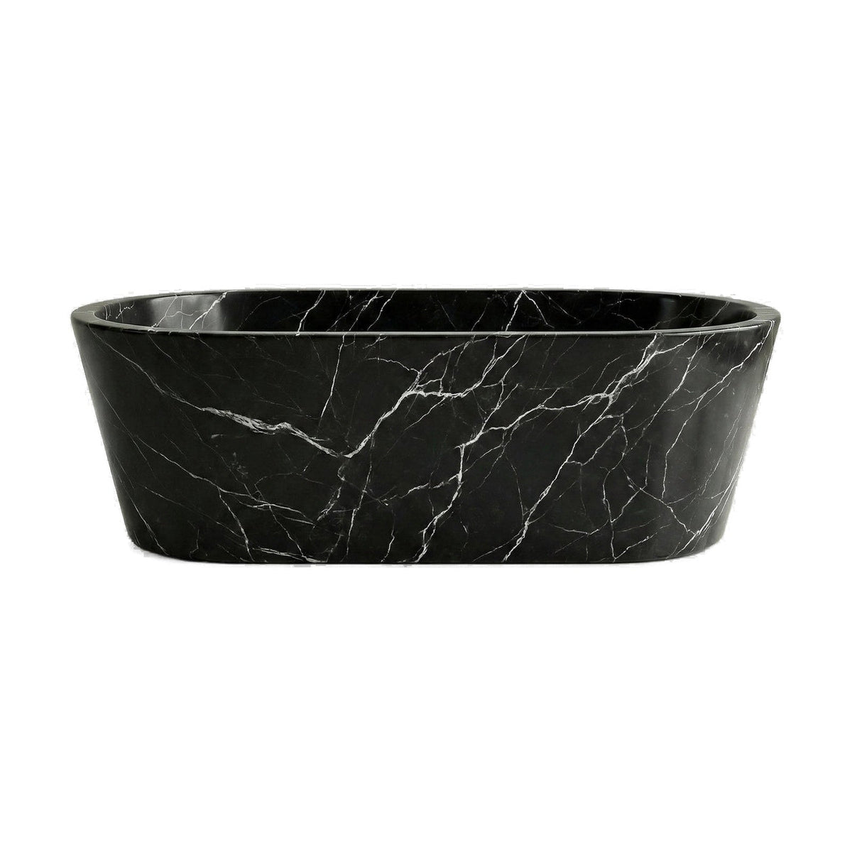 Black Marquina Marble Freestanding Bathtub - Tapered on white background by VORELLI