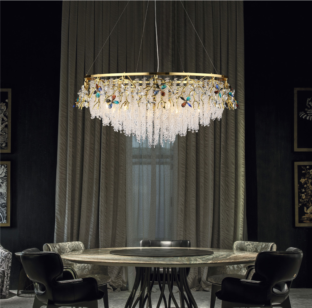 Wisteria Circular Chandelier II styled above luxury dining table